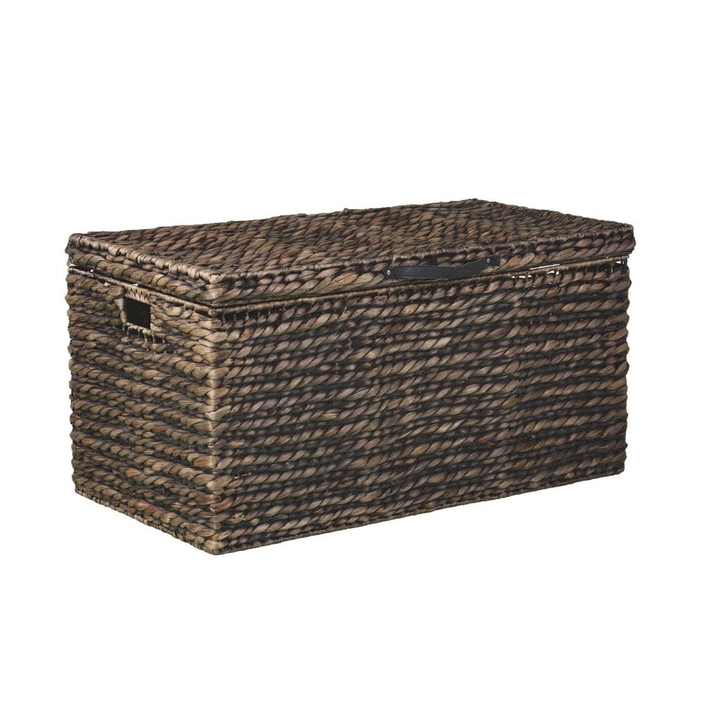 33" Brown Wicker and Iron Square Lift Top Solid Trunk Coffee Table