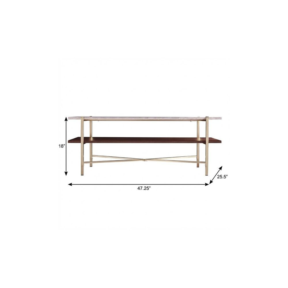 47" Brass Manufactured Wood And Metal Rectangular Coffee Table