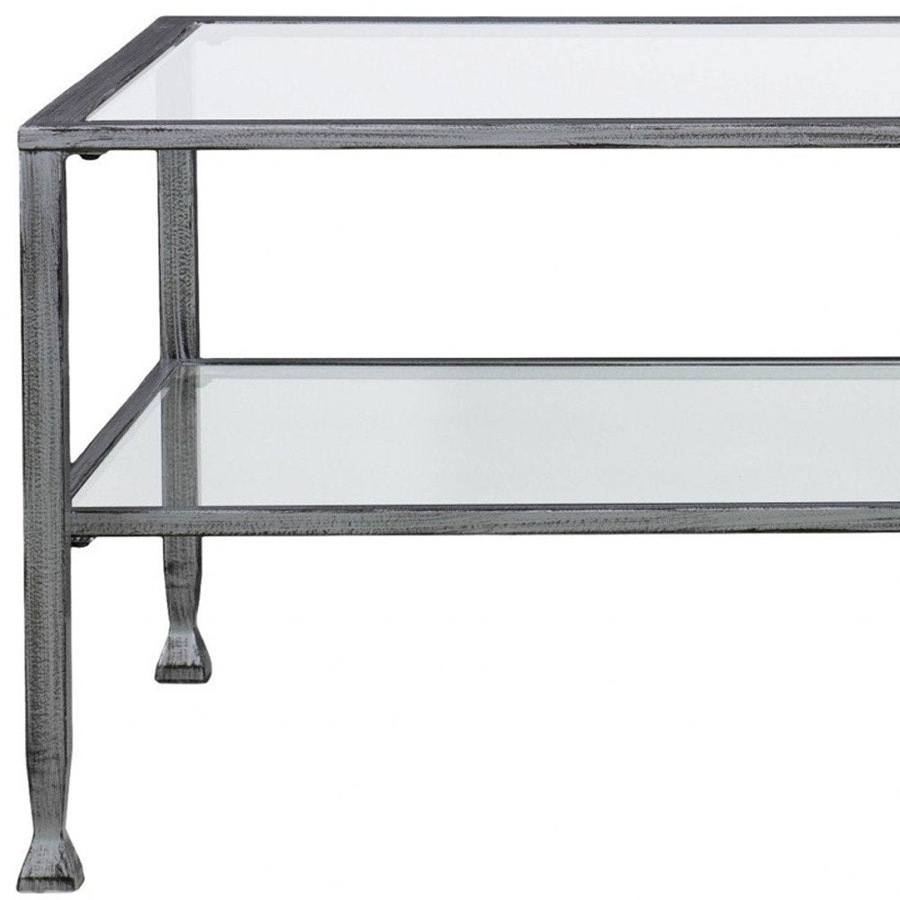 48" Silver Glass and Metal Coffee Table