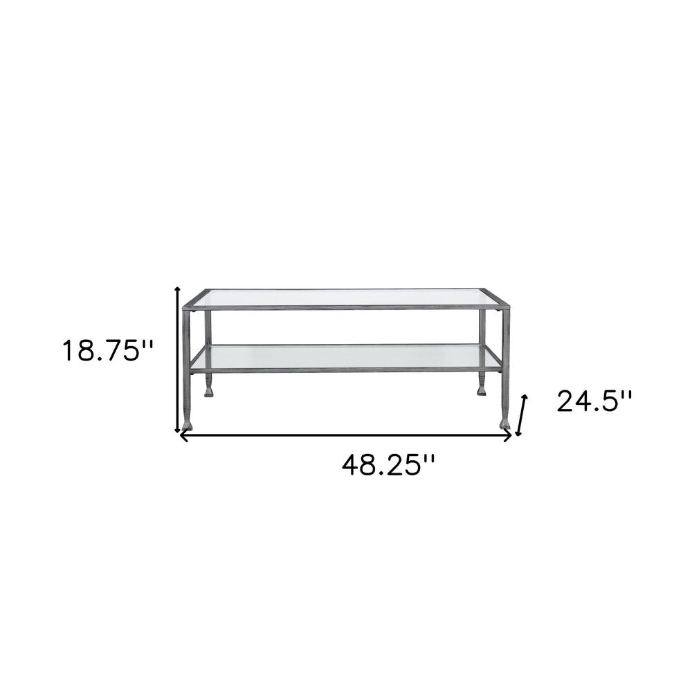 48" Silver Glass and Metal Coffee Table