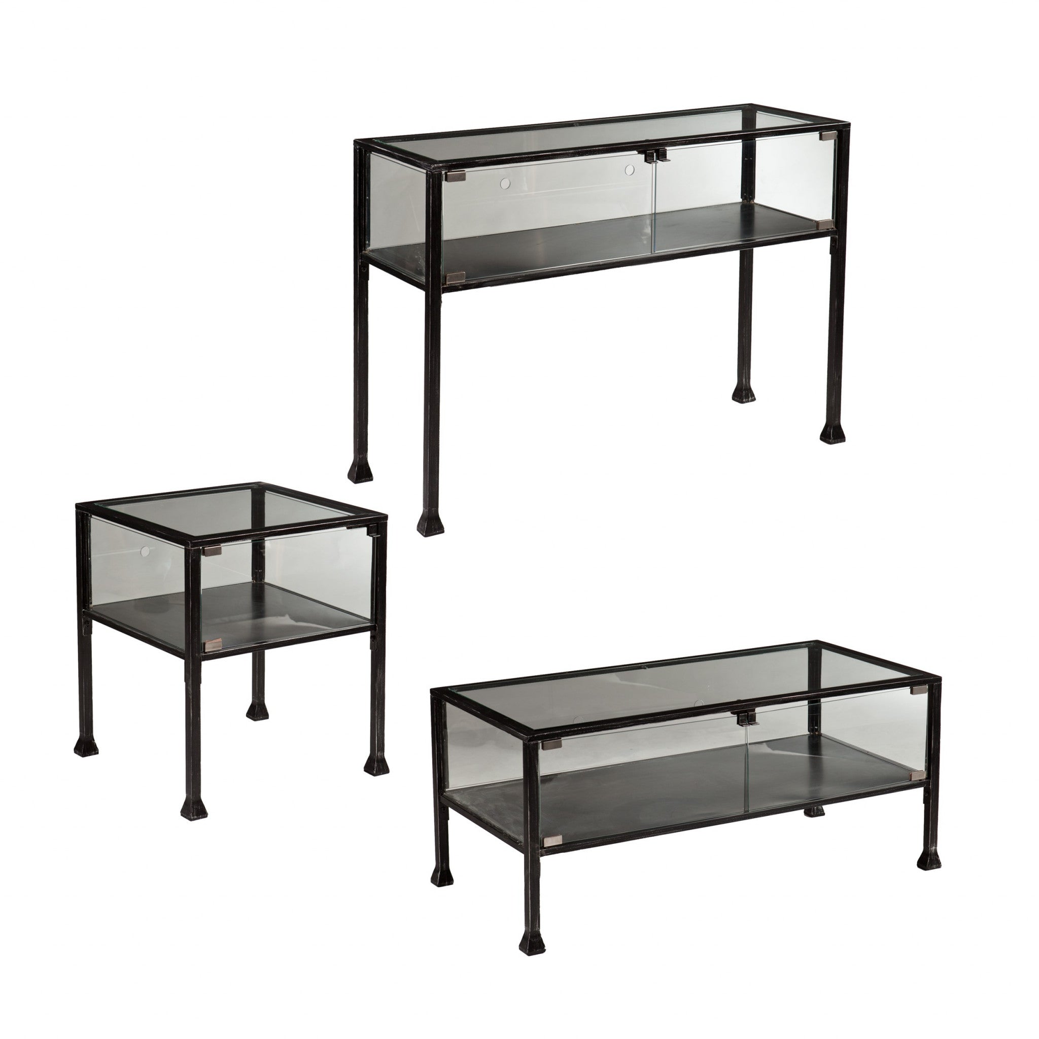 43" Black Glass And Metal Rectangular Coffee Table