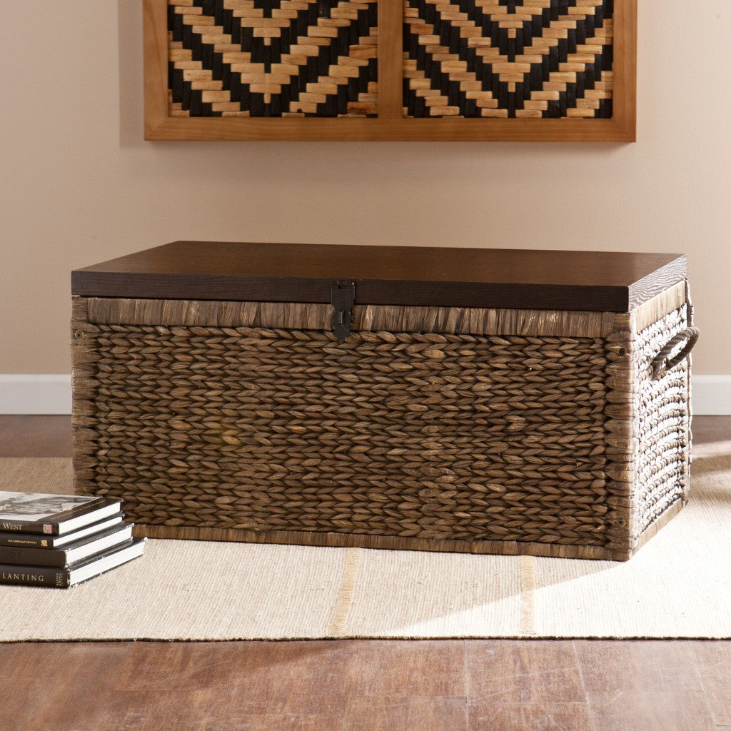 38" Brown Wood And Wicker With Iron Coffee Table