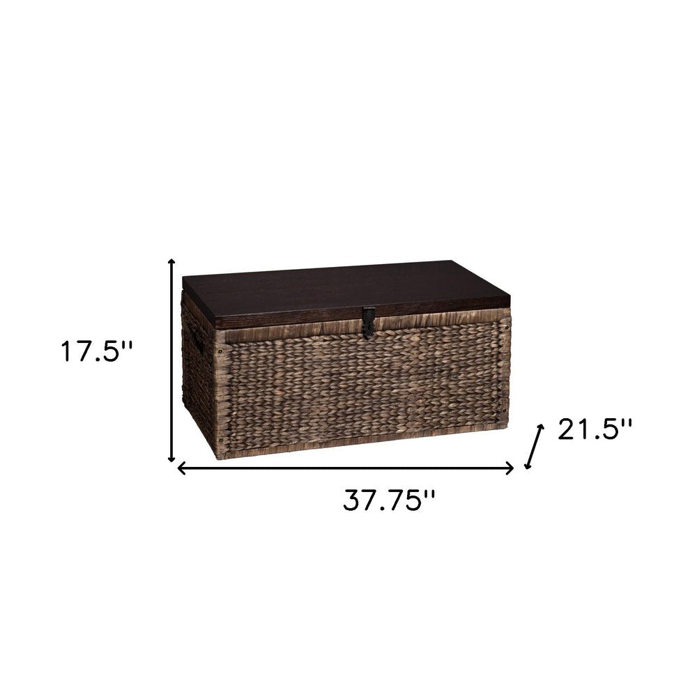 38" Brown Wood And Wicker With Iron Coffee Table
