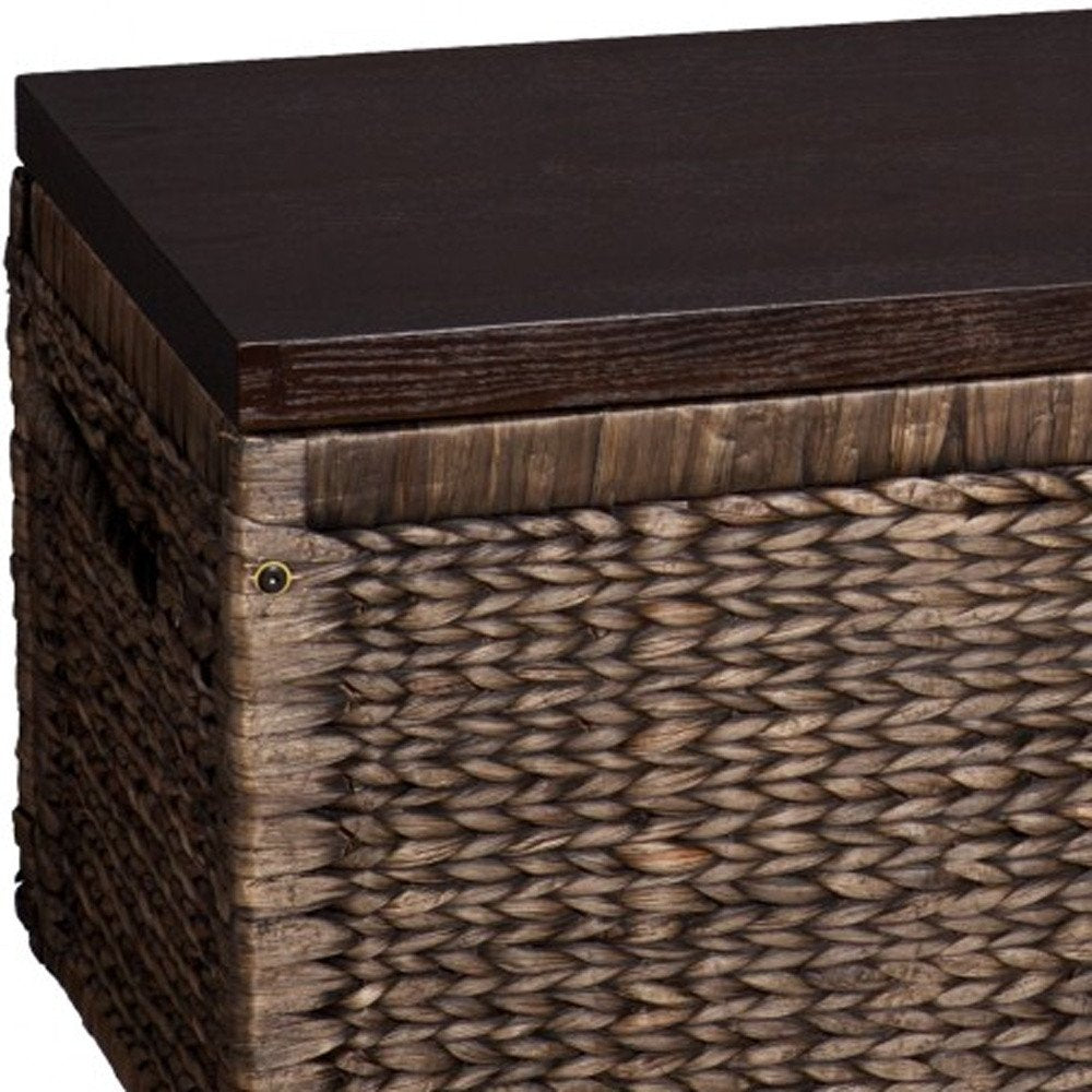 38" Brown Wood And Wicker With Iron Coffee Table