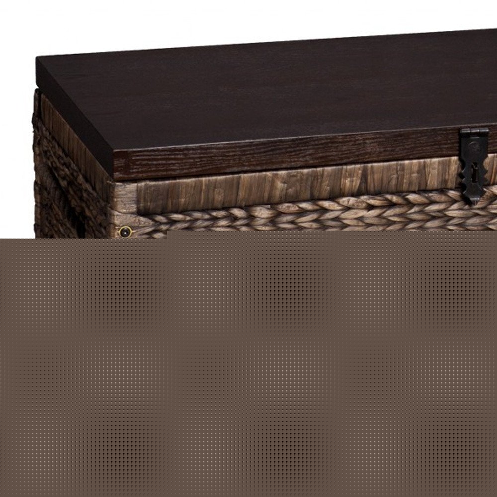 38" Brown Wood And Wicker With Iron Coffee Table