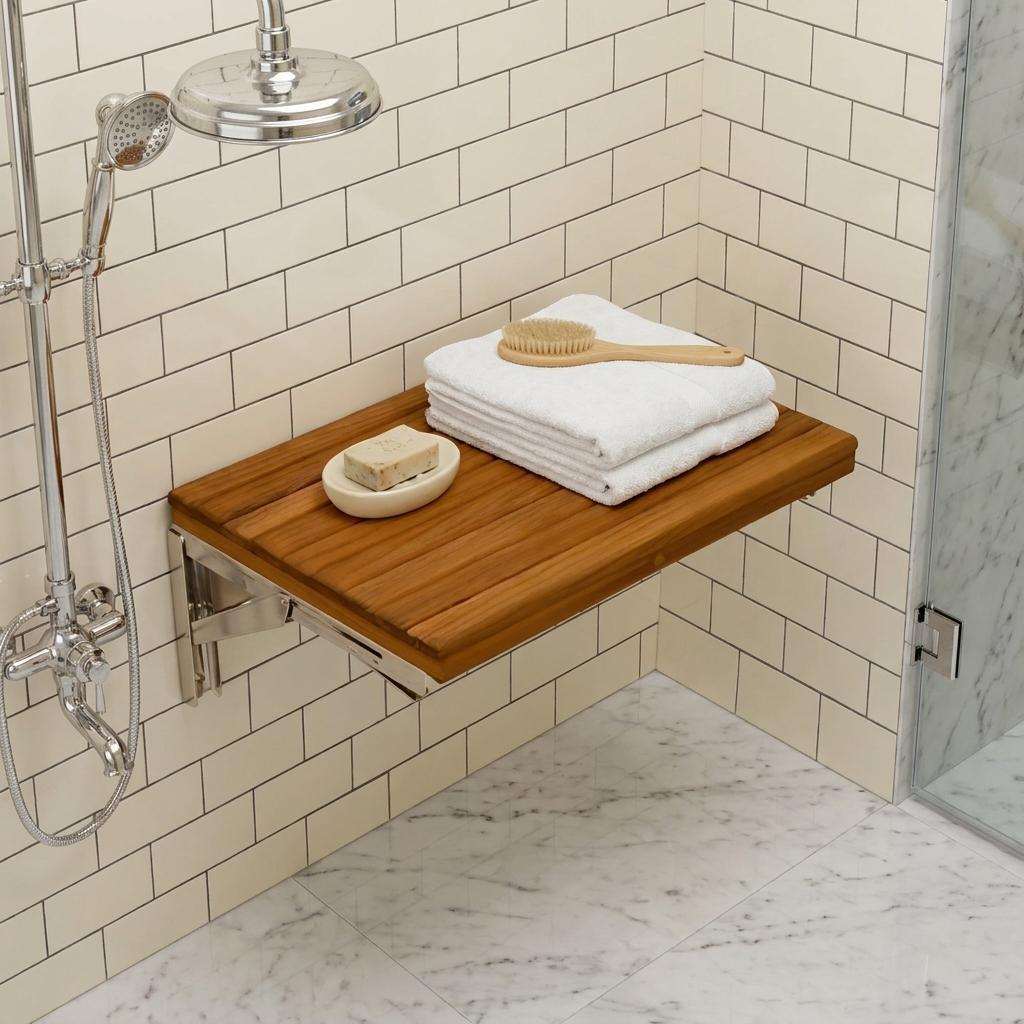 17" Premium Wall Mount Teak Shower Bench