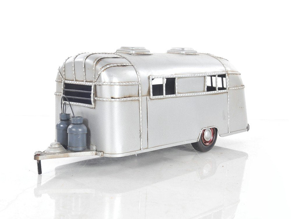 6" Silver Metal Hand Painted Silver Camping Trailer Model Car