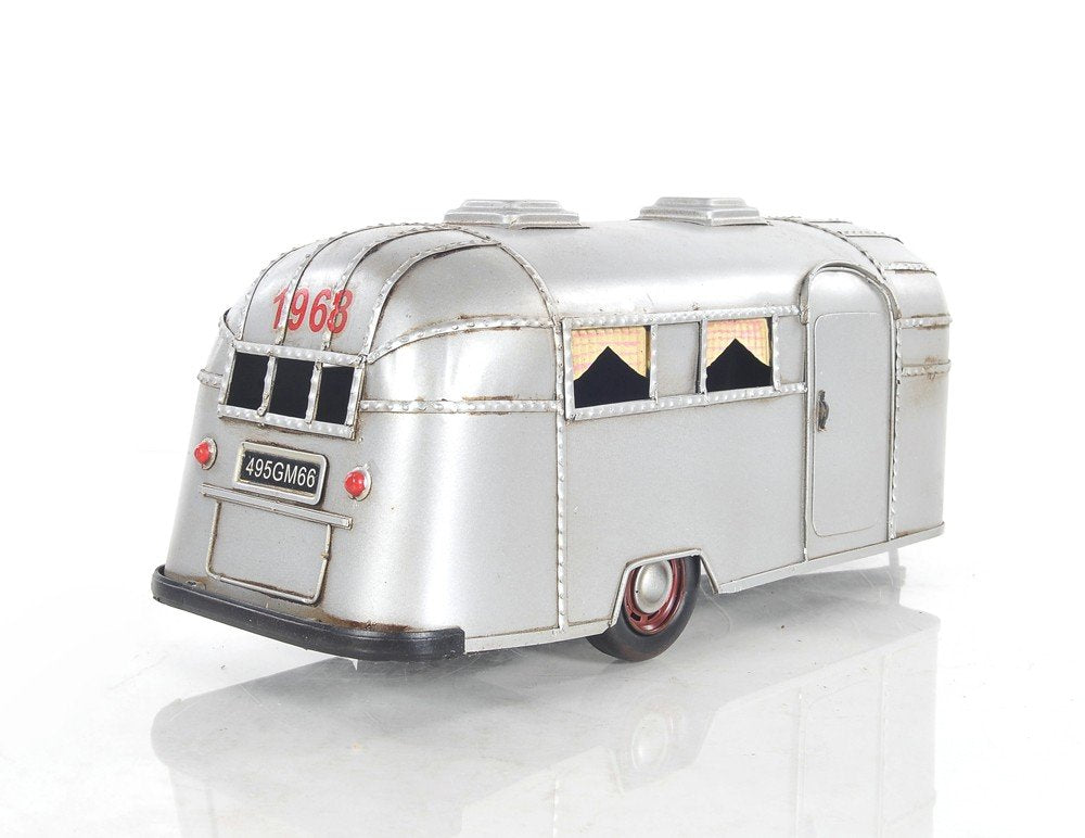 6" Silver Metal Hand Painted Silver Camping Trailer Model Car