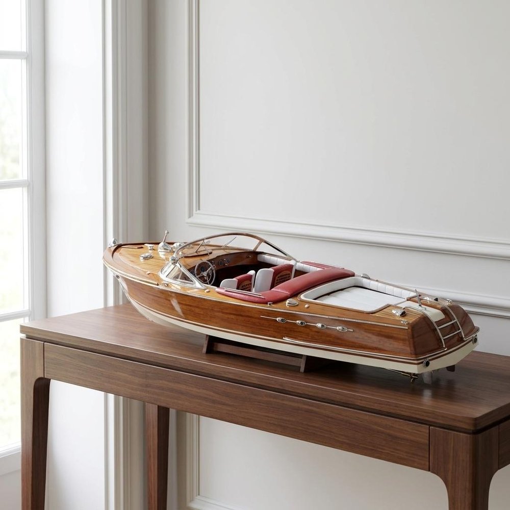 15" Solid Wood Hand Painted Riva Aquarama Speedboat Exclusive Display Case Edition Model Boat