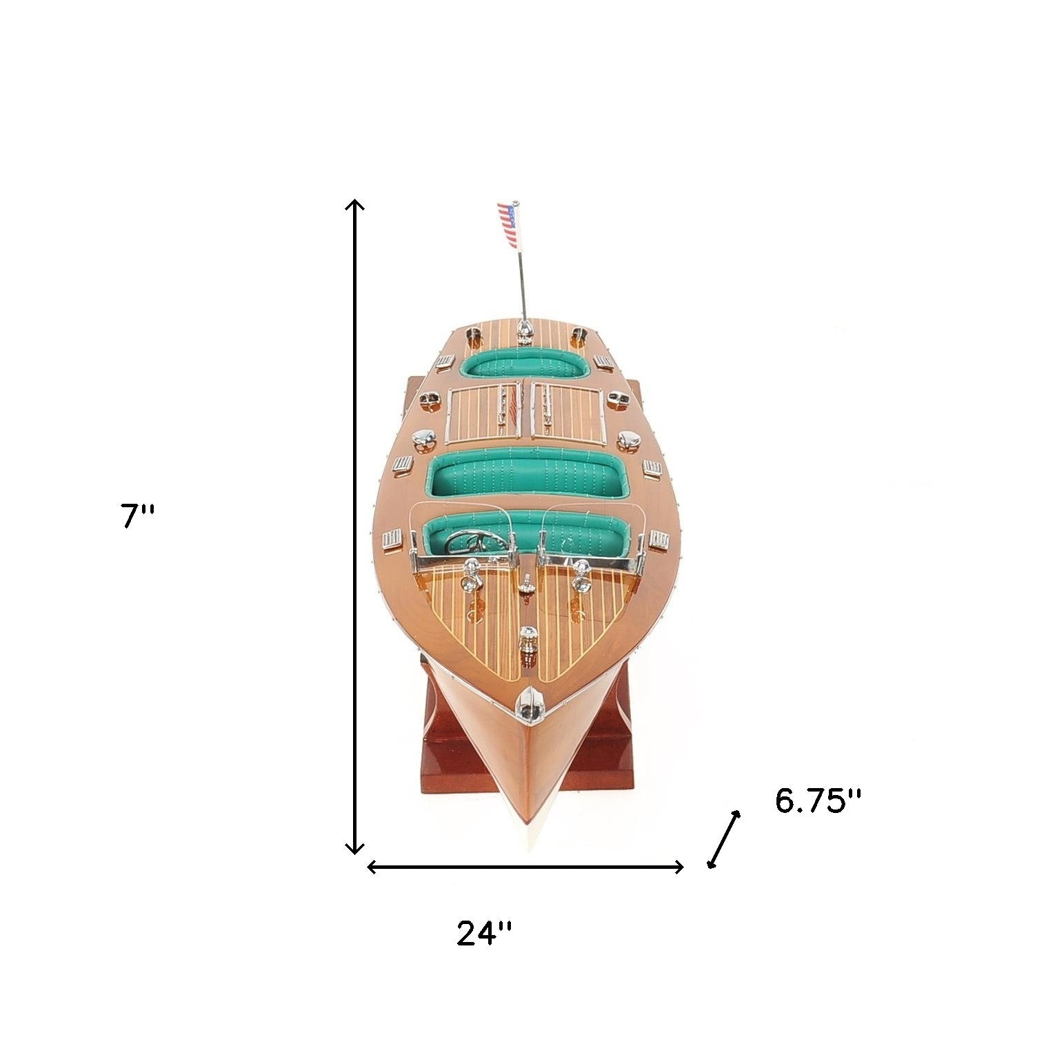 7" Wood Brown c1928 Chris Craft Triple Cockpit Medium Boat Hand Painted Decorative Boat