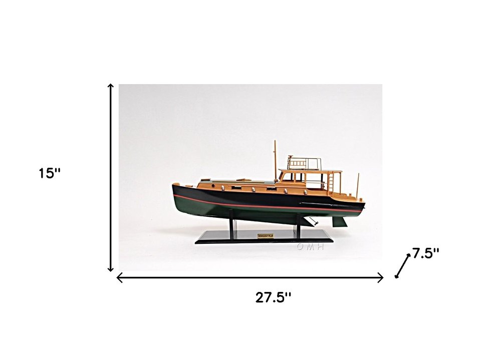15" Black and Green Solid Wood Hand Painted 1934 Hemingway Pilar Fishing Boat Model Boat