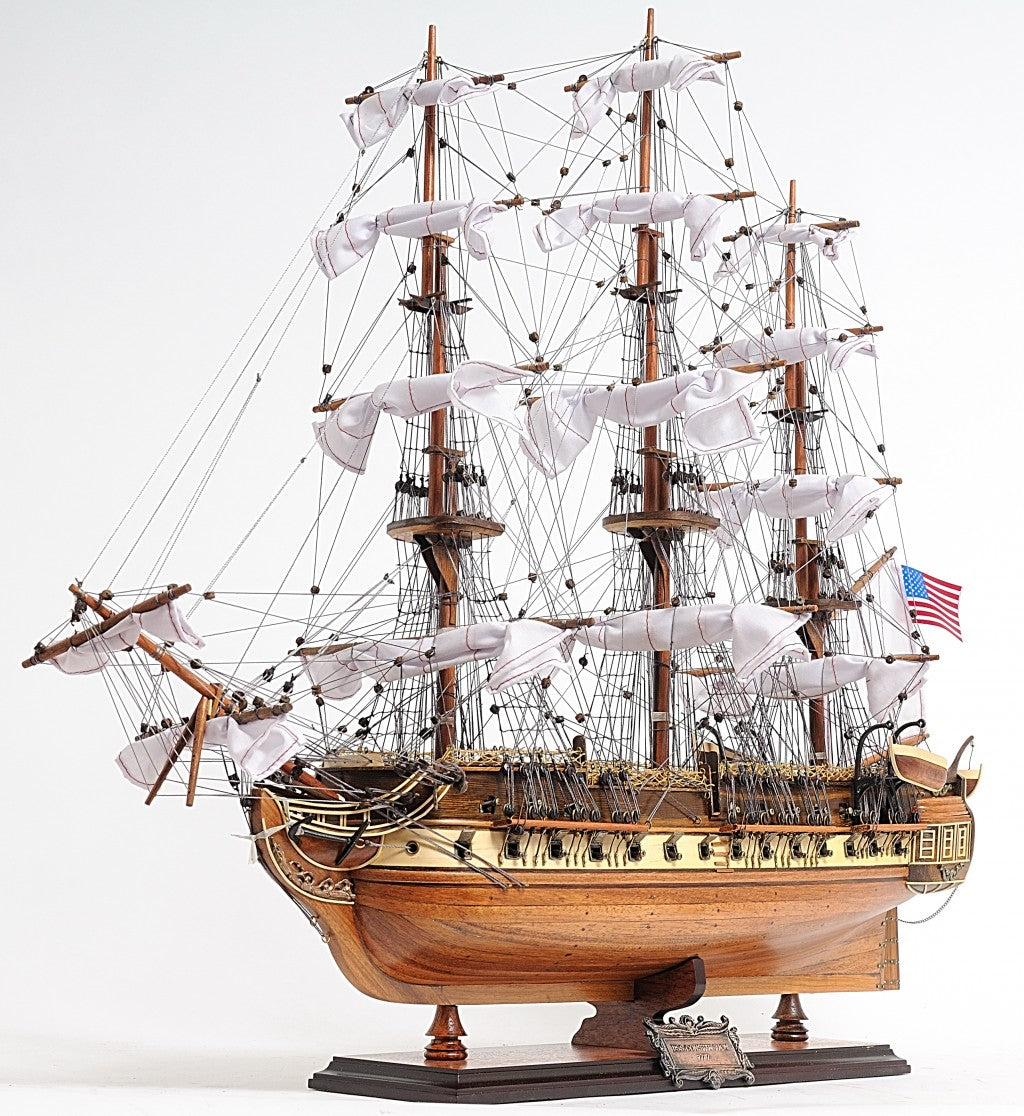 30" Wood Brown Solid Wood Hand Painted 1797 USS Constitution Medium Open Fron Display Case Model Boat