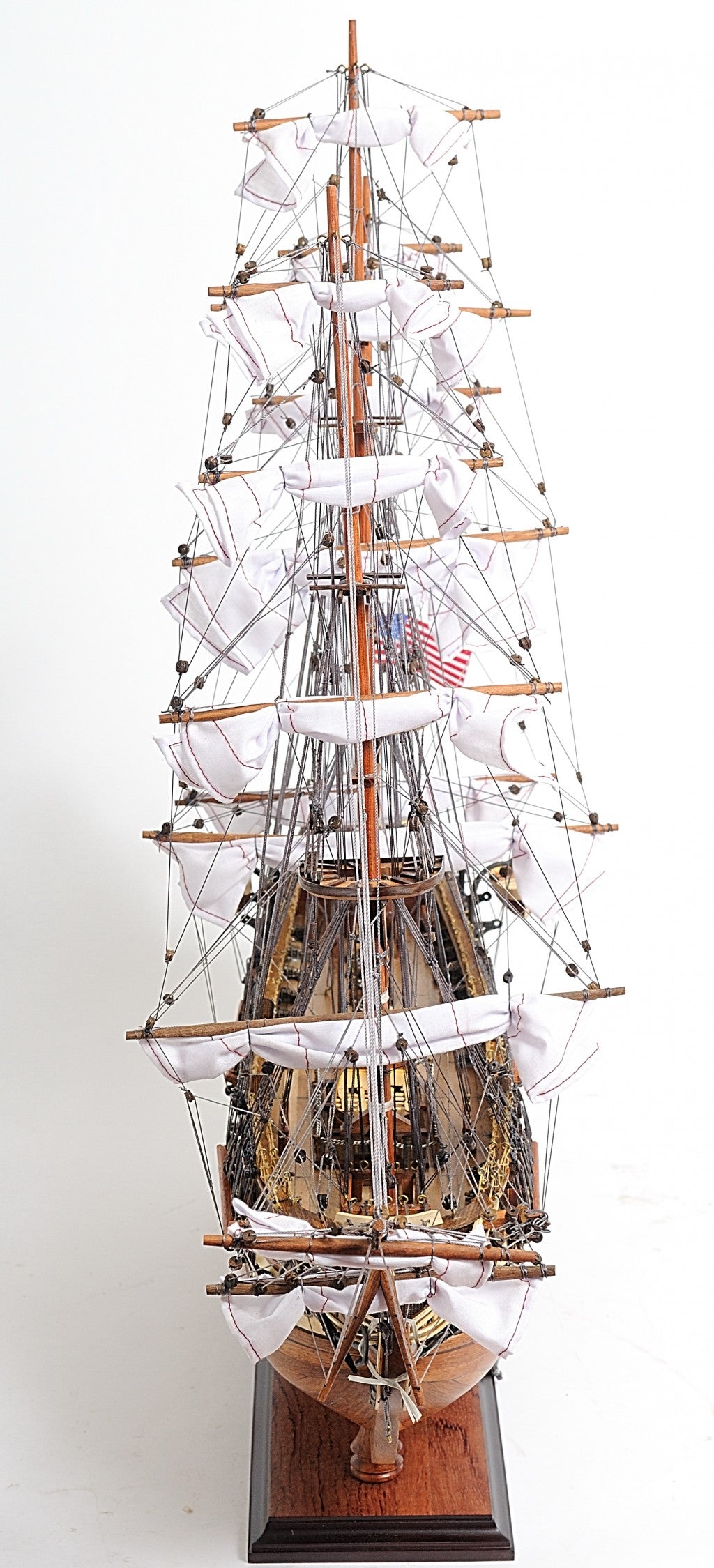 30" Wood Brown Solid Wood Hand Painted 1797 USS Constitution Medium Open Fron Display Case Model Boat