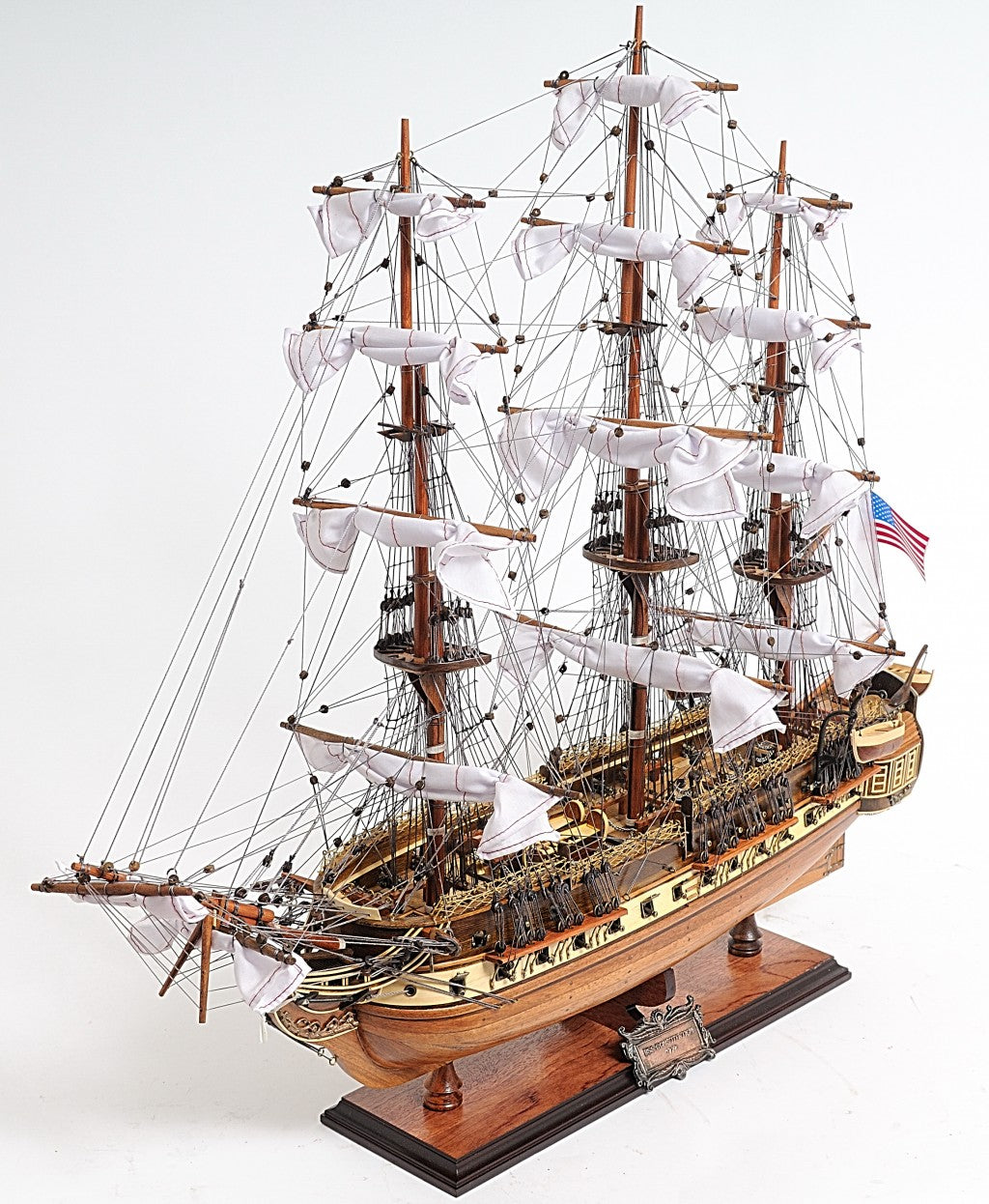 30" Wood Brown Solid Wood Hand Painted 1797 USS Constitution Medium Open Fron Display Case Model Boat