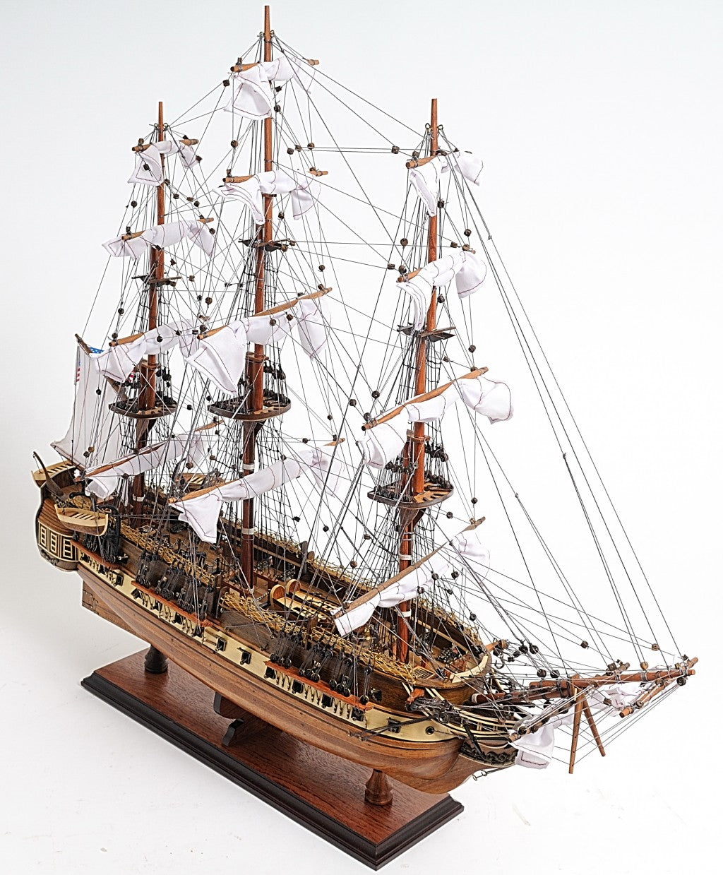 30" Wood Brown Solid Wood Hand Painted 1797 USS Constitution Medium Open Fron Display Case Model Boat