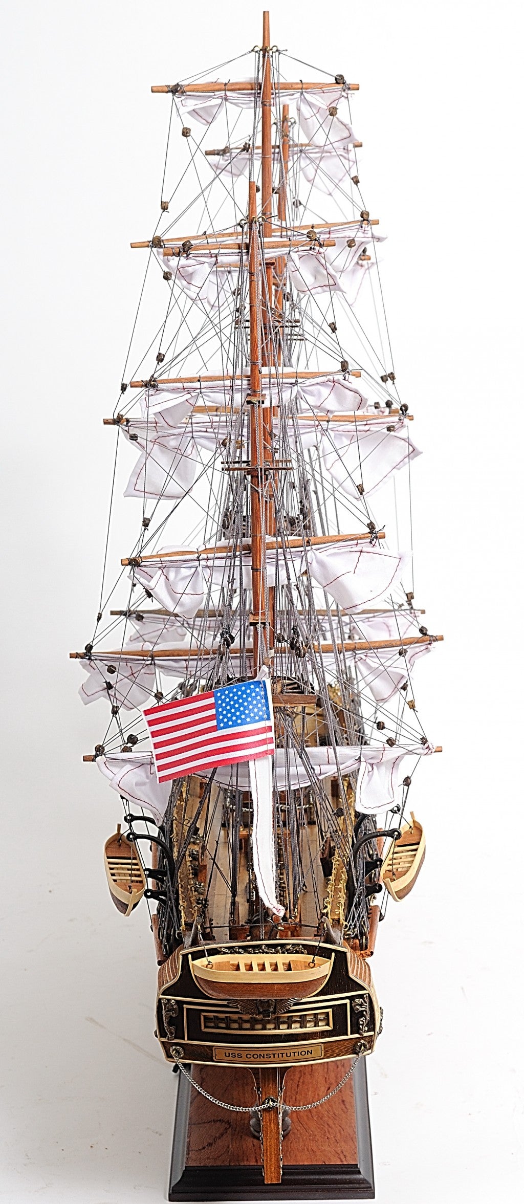 30" Wood Brown Solid Wood Hand Painted 1797 USS Constitution Medium Open Fron Display Case Model Boat