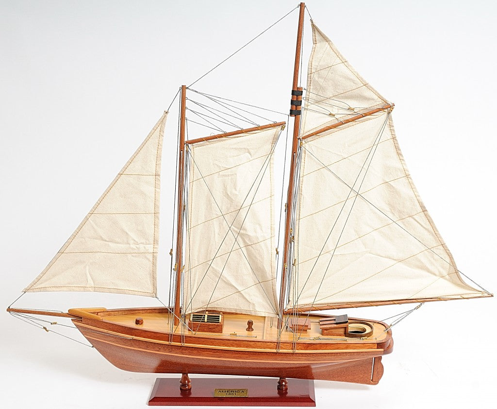 28" Wood Brown America 1851 Yacht Hand Painted Sculpture