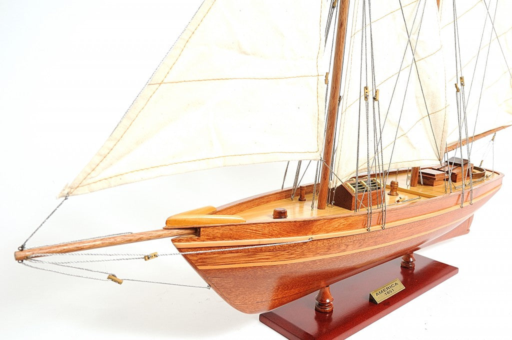 28" Wood Brown America 1851 Yacht Hand Painted Sculpture