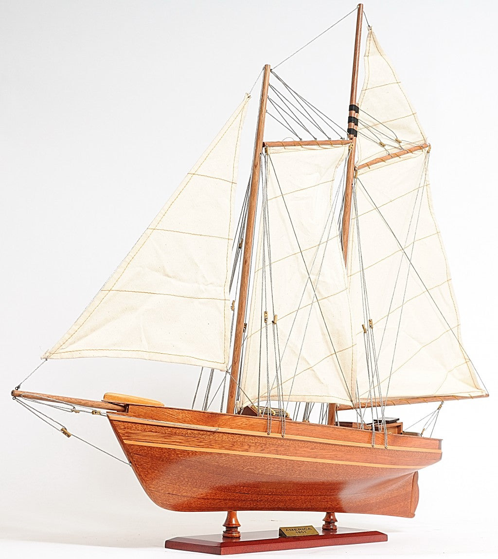 28" Wood Brown America 1851 Yacht Hand Painted Sculpture