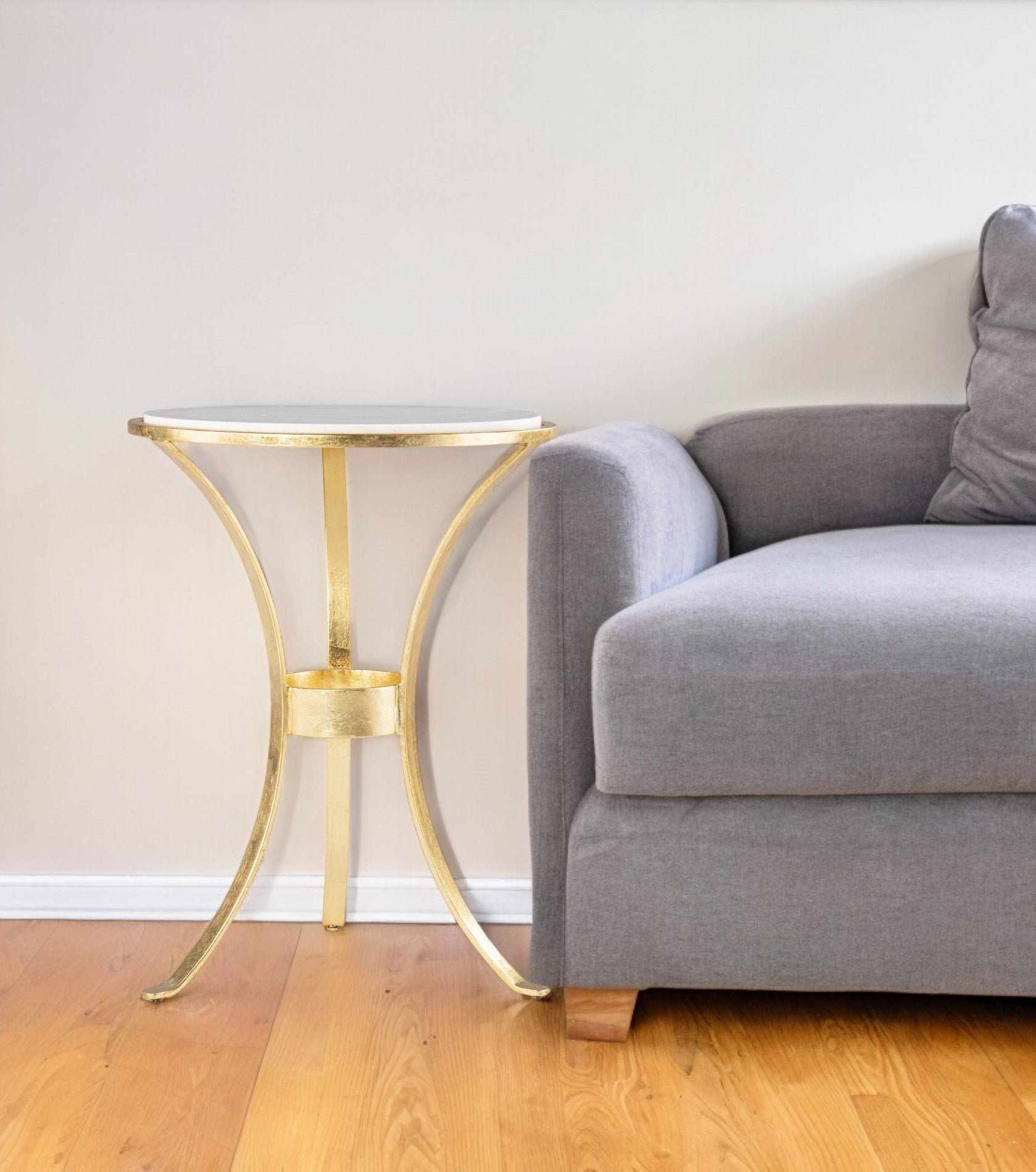 23" Gold Marble And Iron Round End Table