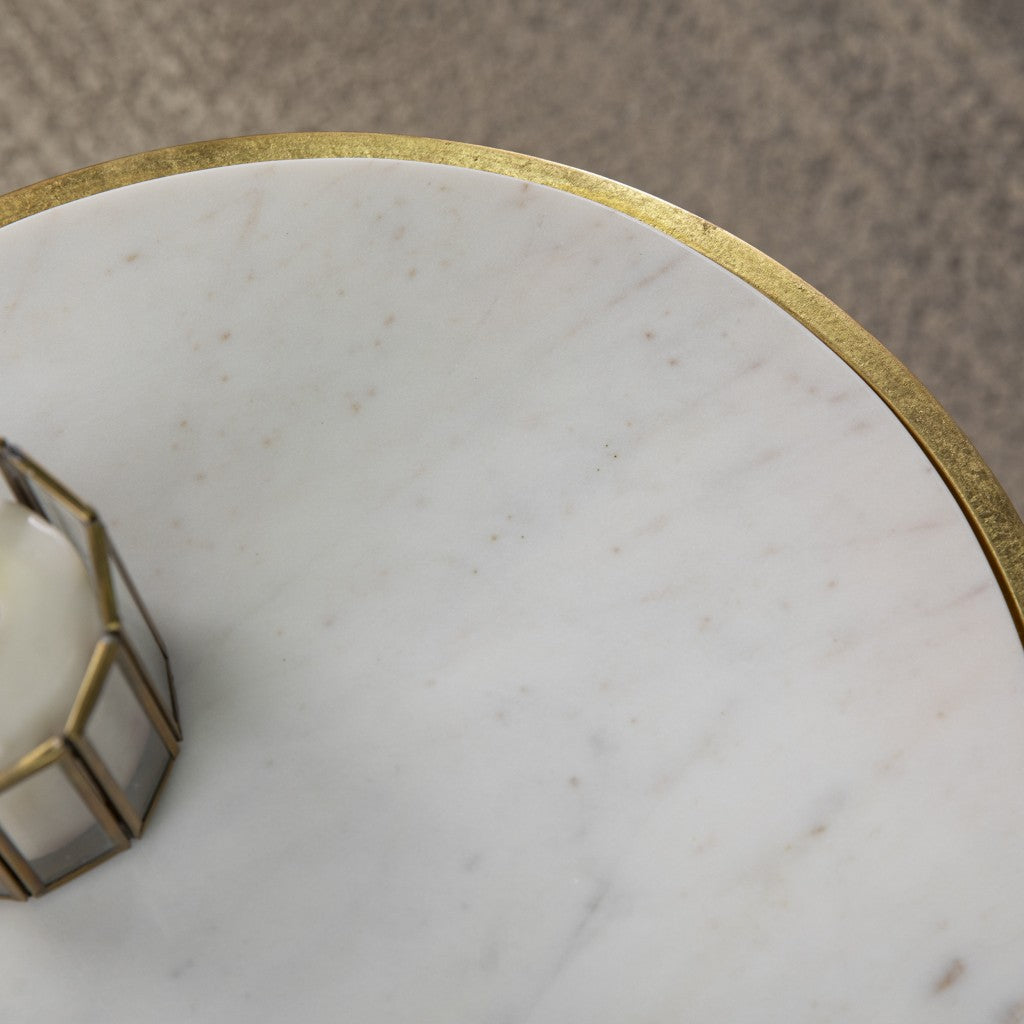 23" Gold Marble And Iron Round End Table