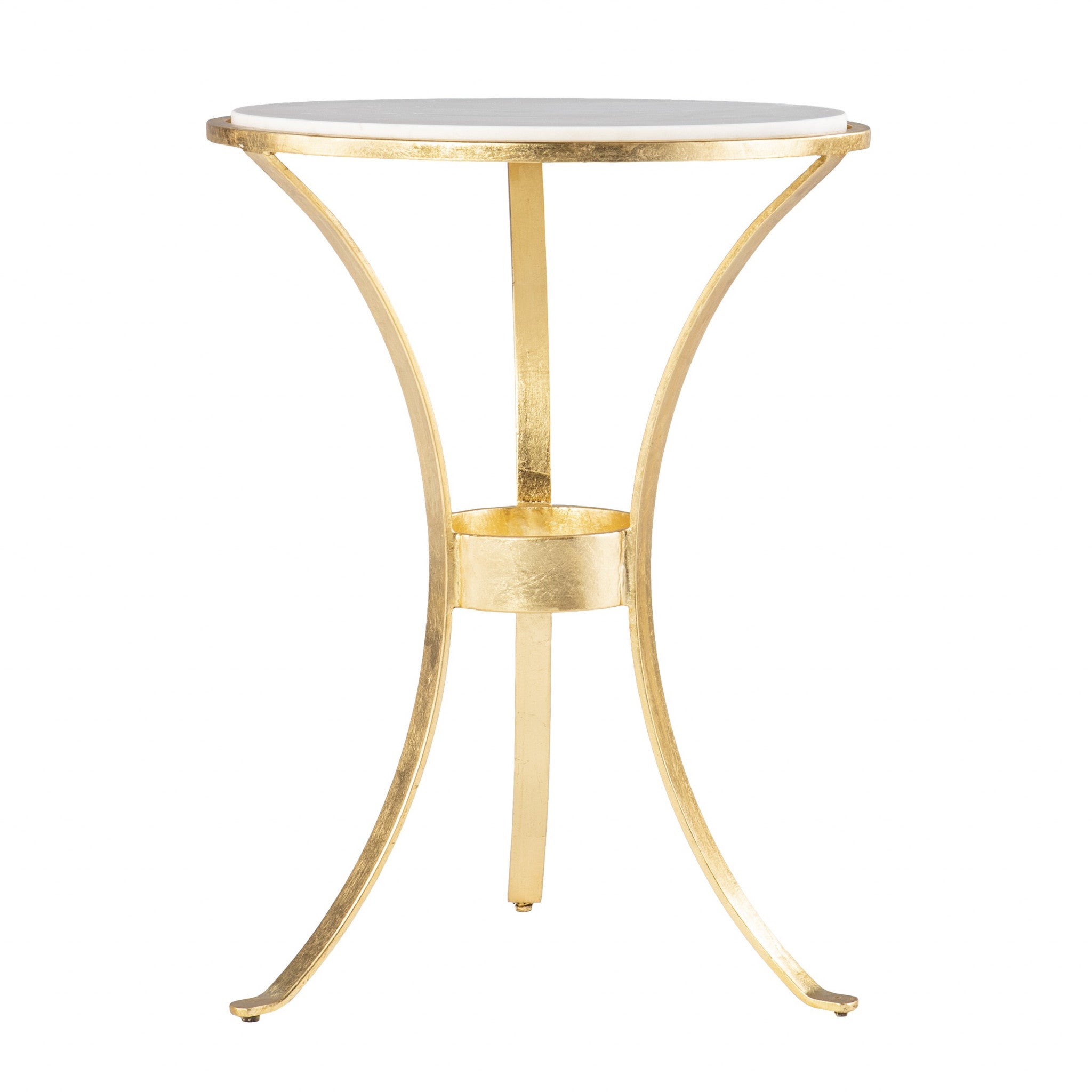 23" Gold Marble And Iron Round End Table