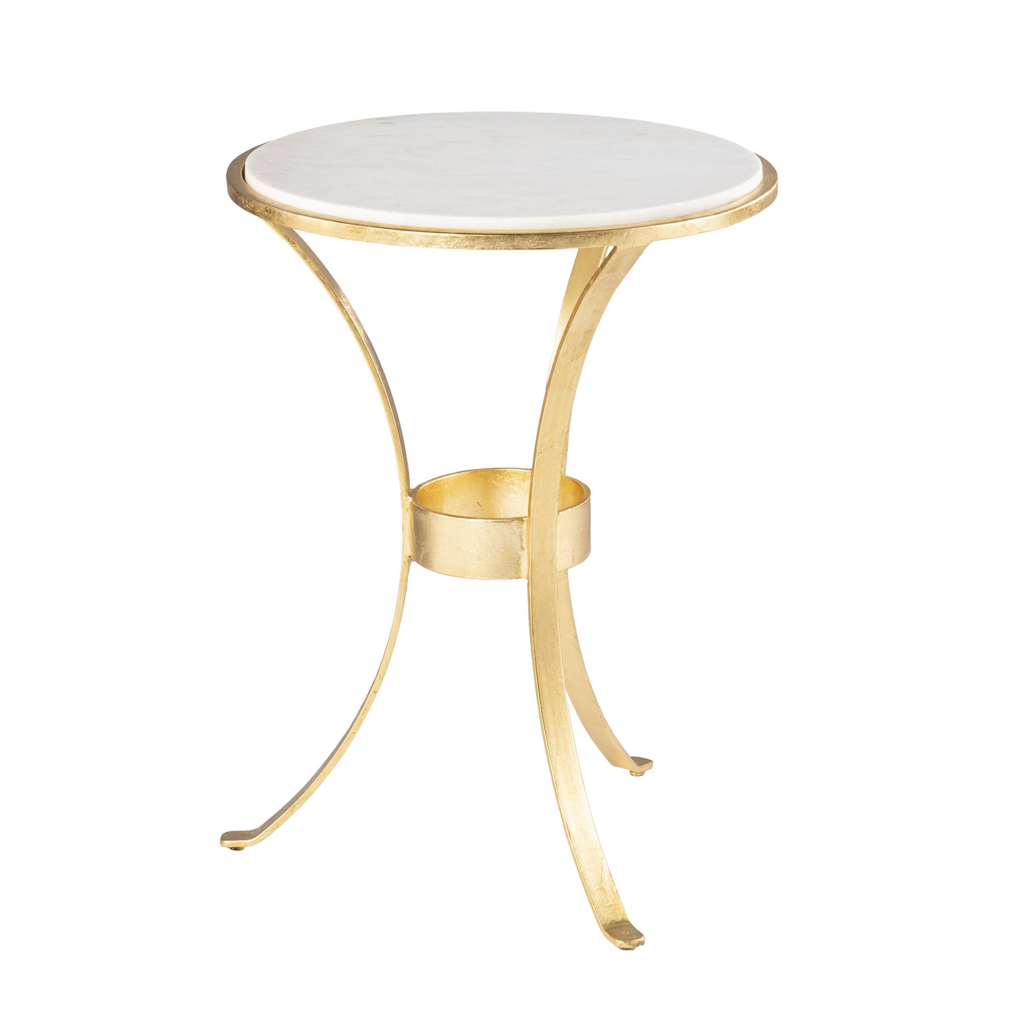 23" Gold Marble And Iron Round End Table