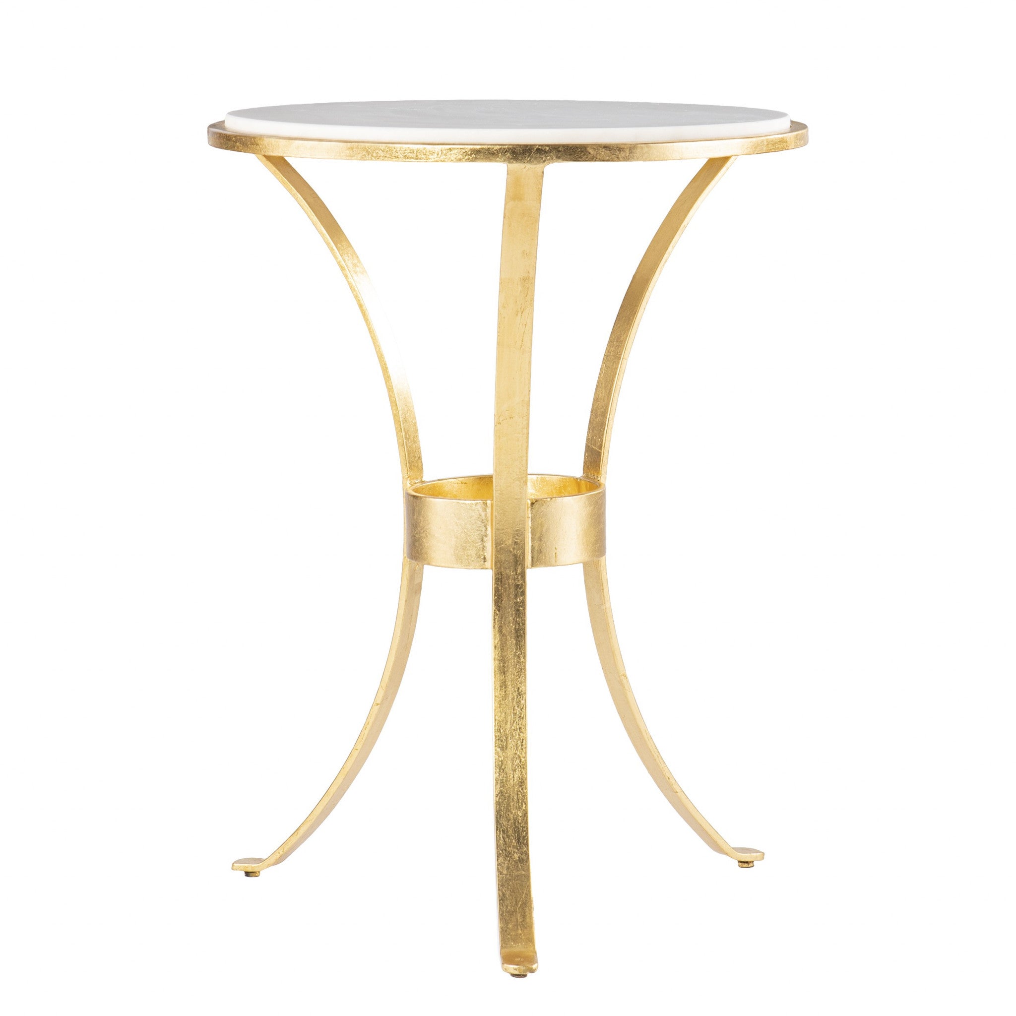 23" Gold Marble And Iron Round End Table