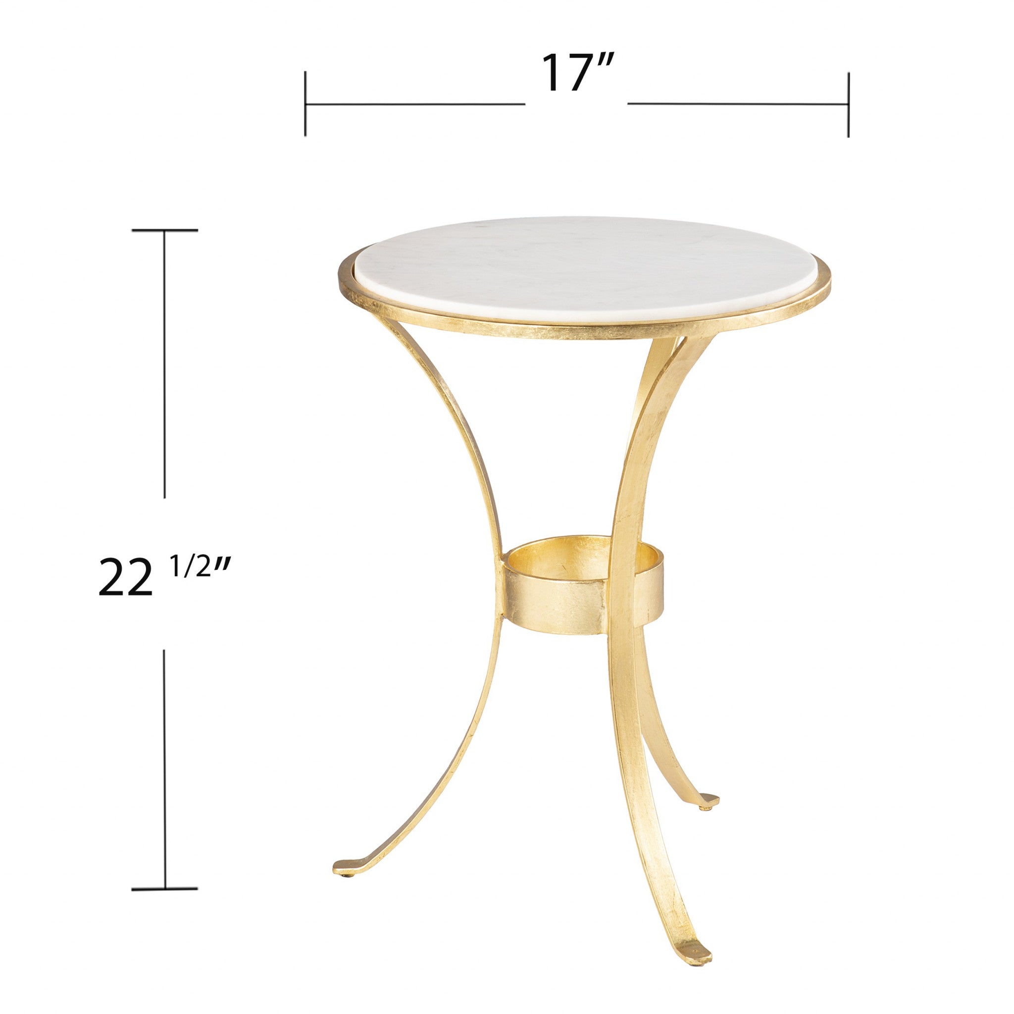 23" Gold Marble And Iron Round End Table