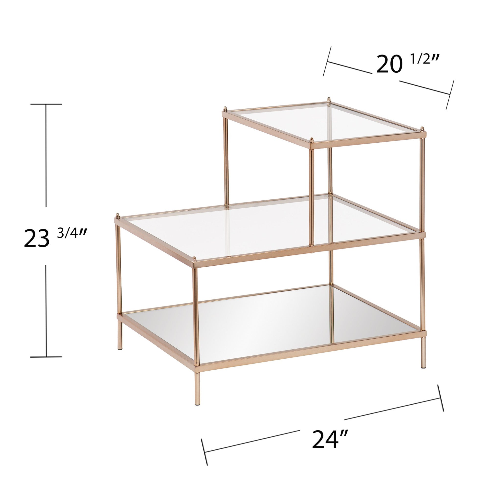 24" Gold And Clear Glass Tiered Rectangular End Table