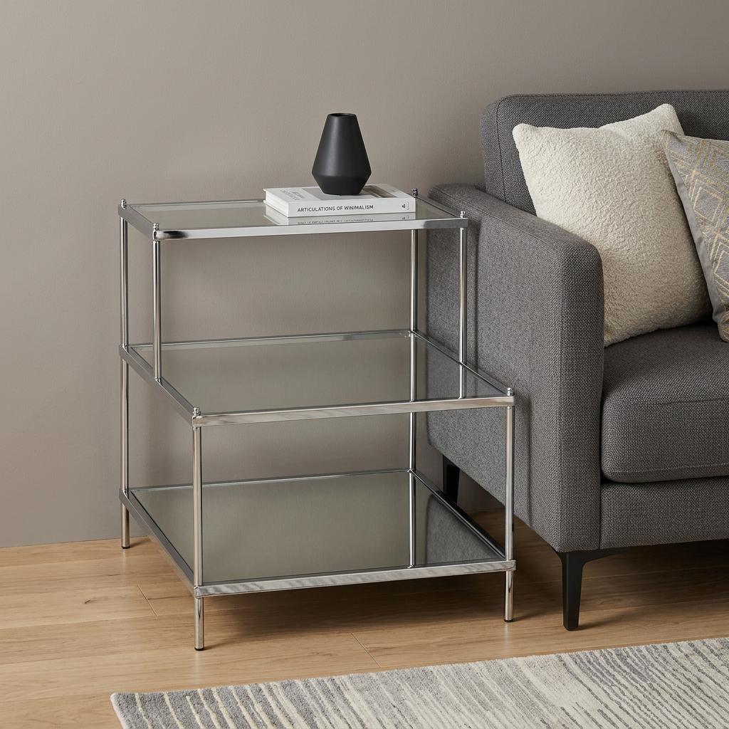 24" Silver And Clear Glass Mirrored End Table
