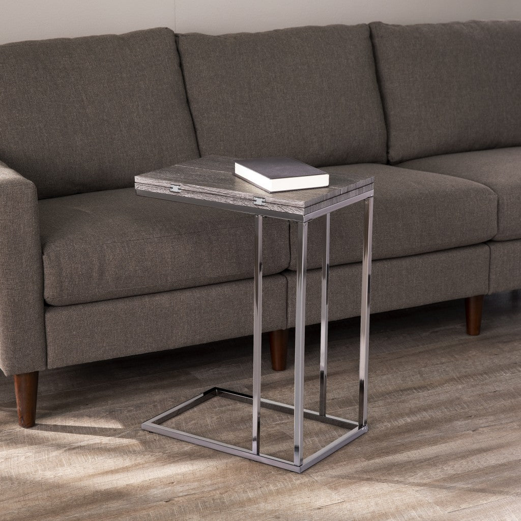 25" Silver And Gray Expandable Rectangular End Table