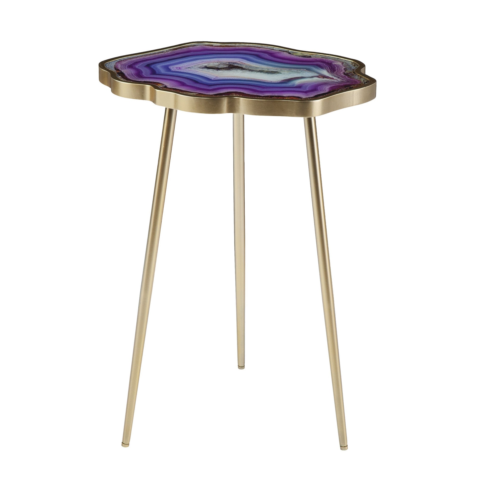 24" Gold And Shades Of Violet Faux Agate End Table