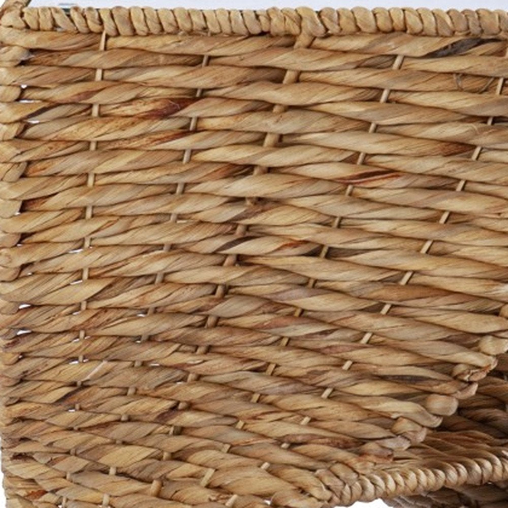 23" Brown And Natural Rattan Swirl Glass Top Square End Table