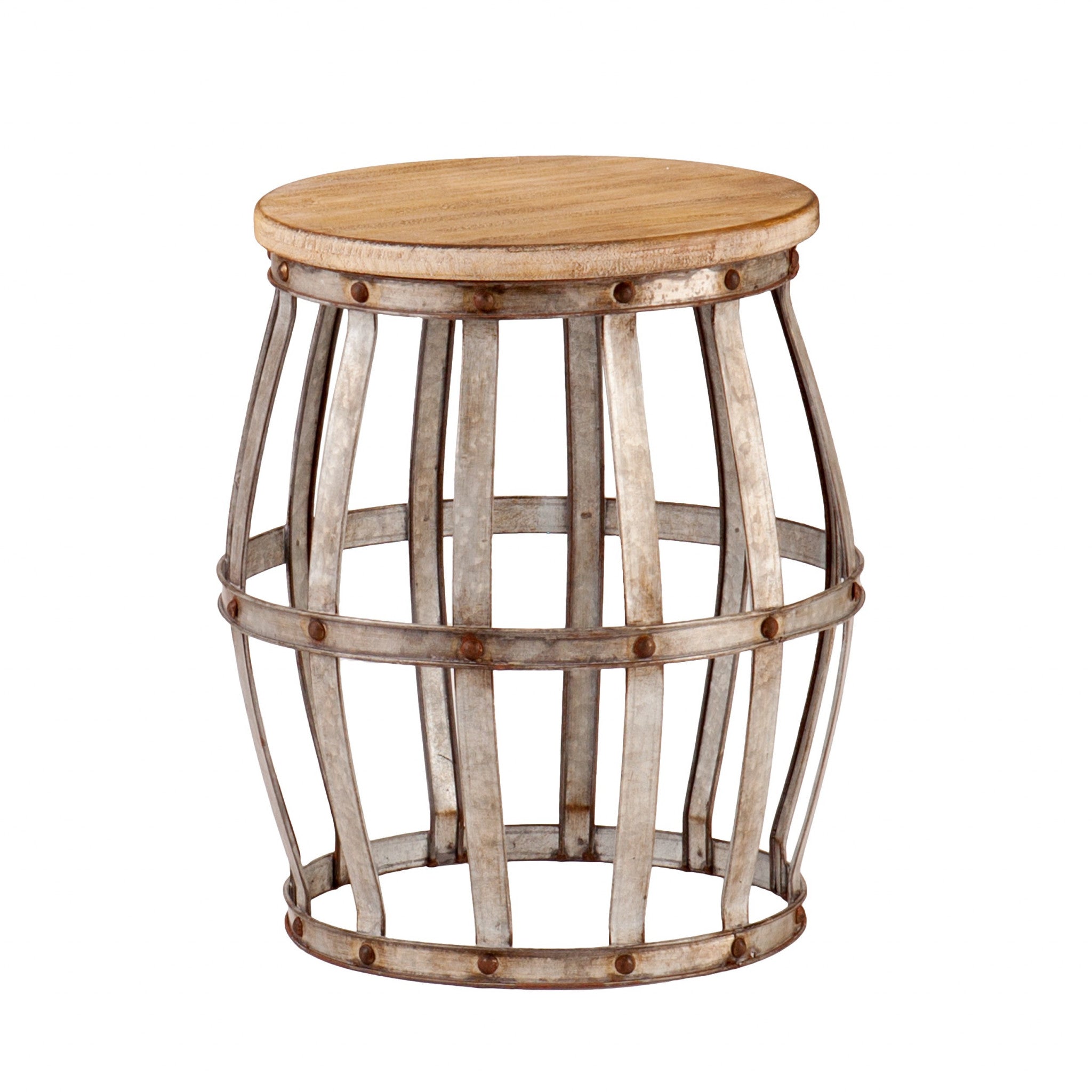 18" Silver And Natural Manufactured Wood Round End Table