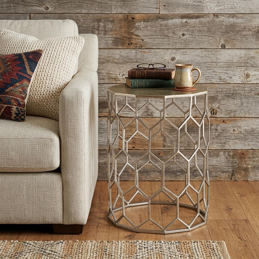 18" Antiqued Gold Honeycomb Hexagonal End Table
