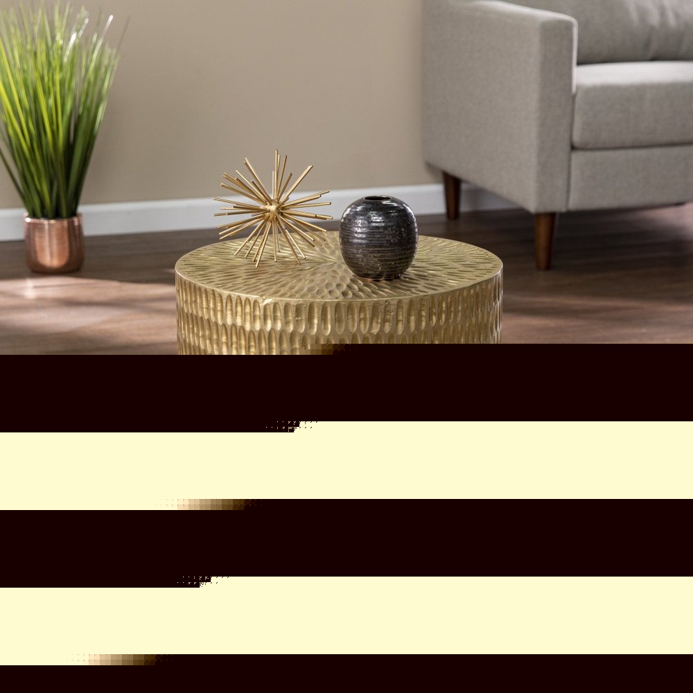 18" Gold Manufactured Wood And Solid Wood Round End Table