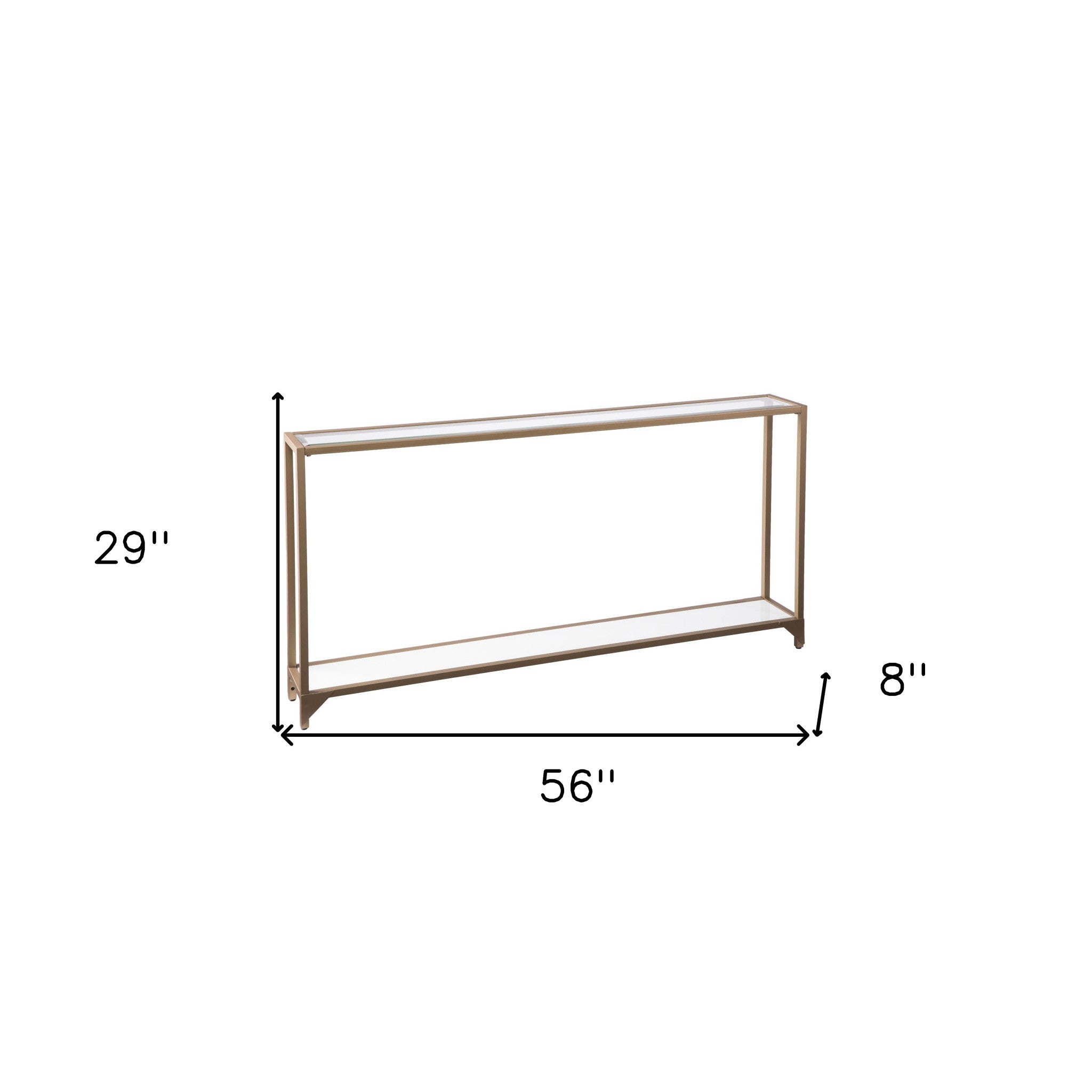 56" Clear and Gold Glass Mirrored Frame Console Table With Shelves