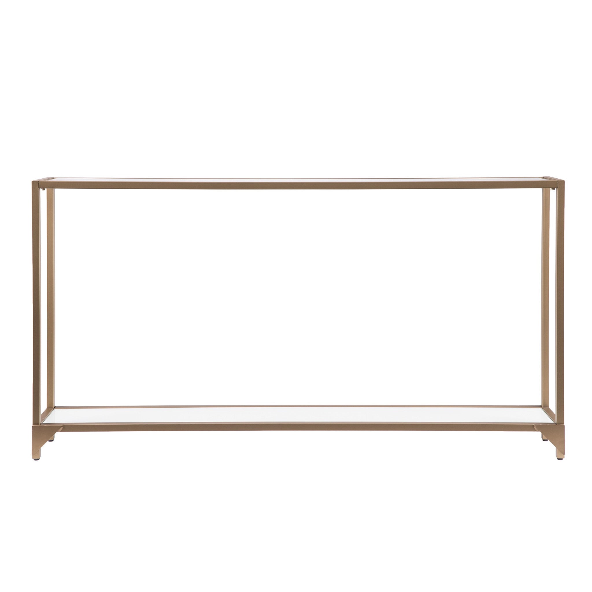 56" Clear and Gold Glass Floor Shelf Console Table With Storage