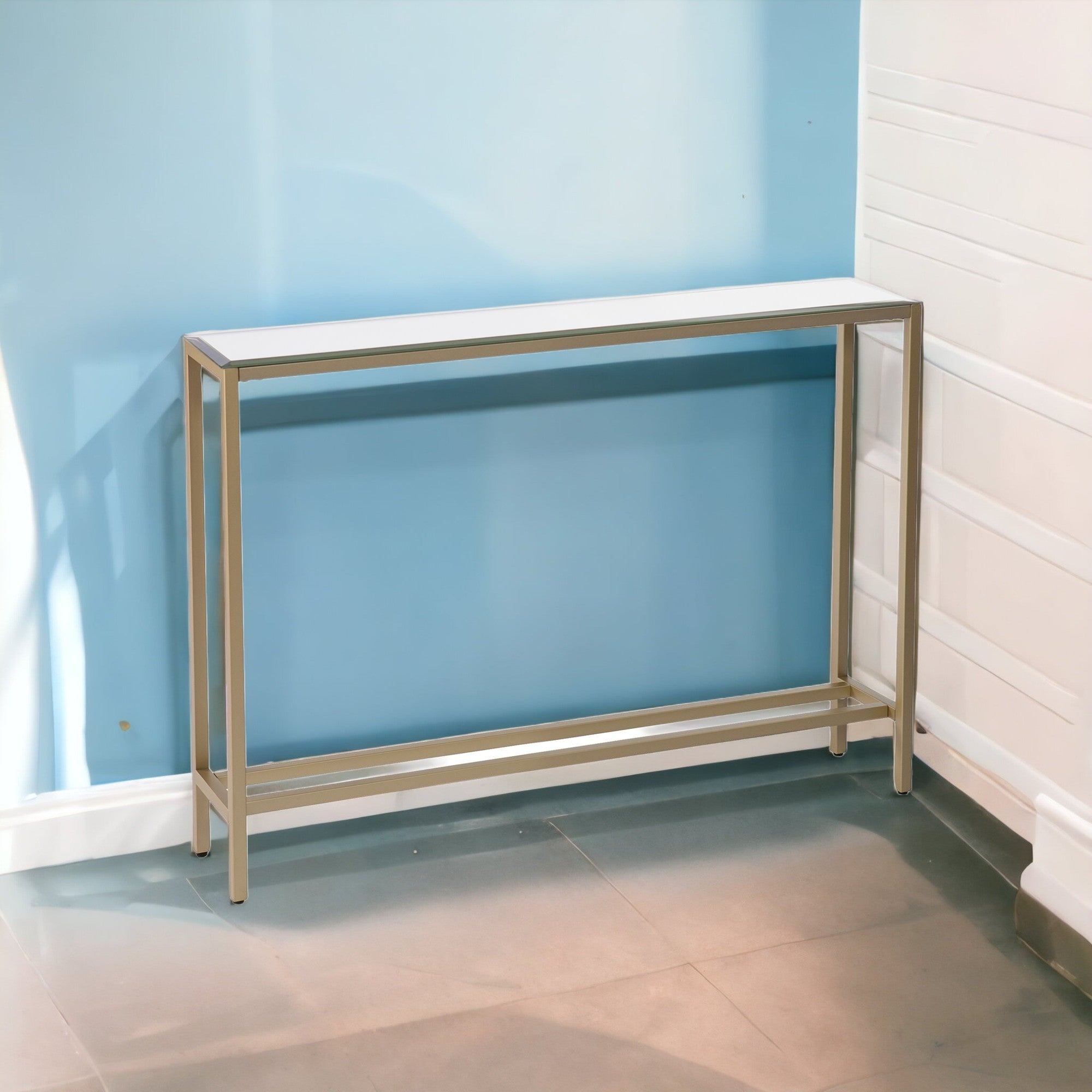 36" Silver and Gold Mirrored Glass Console Table