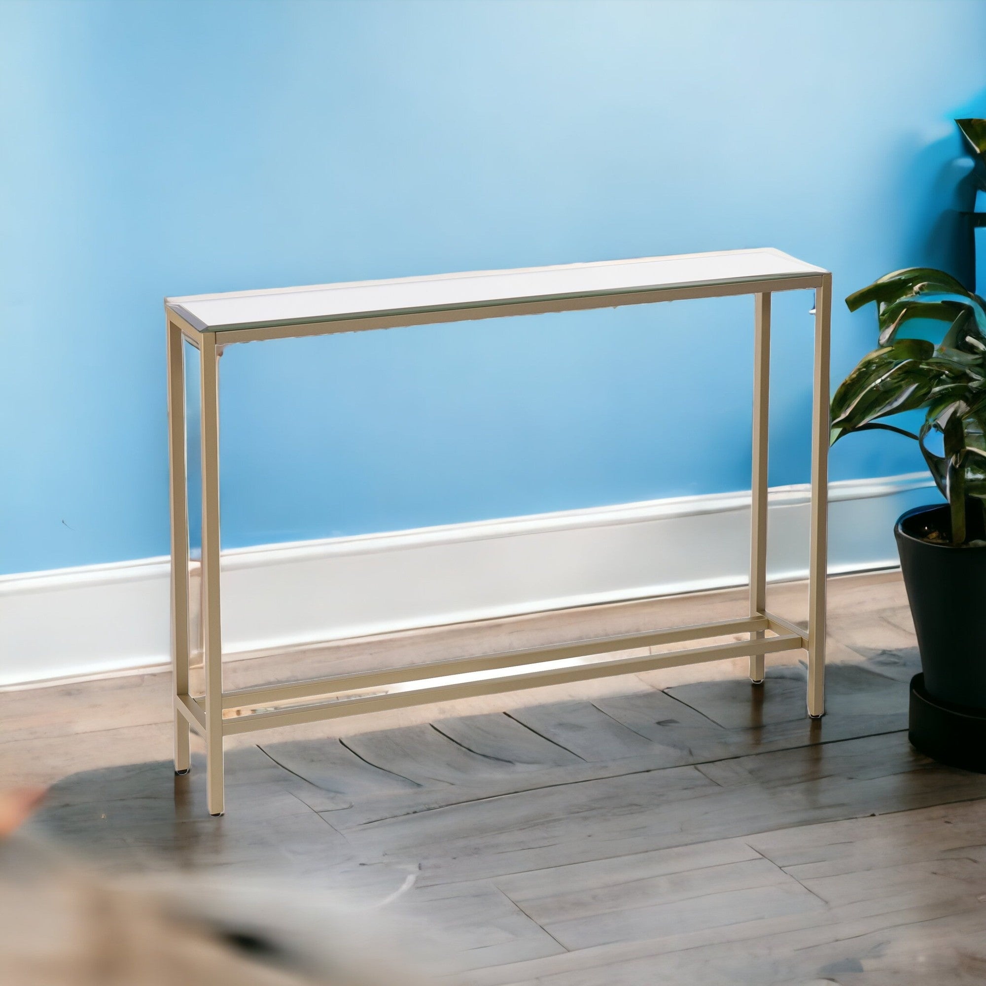 36" Silver and Gold Mirrored Glass Console Table