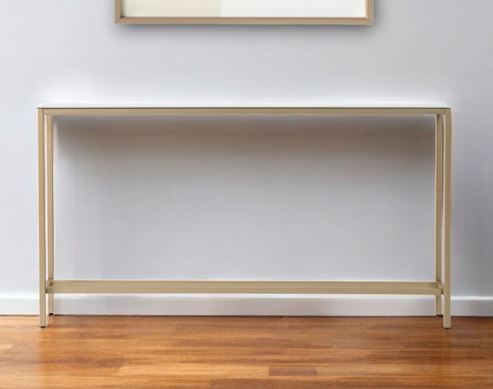 56" Silver and Gold Mirrored Glass Console Table