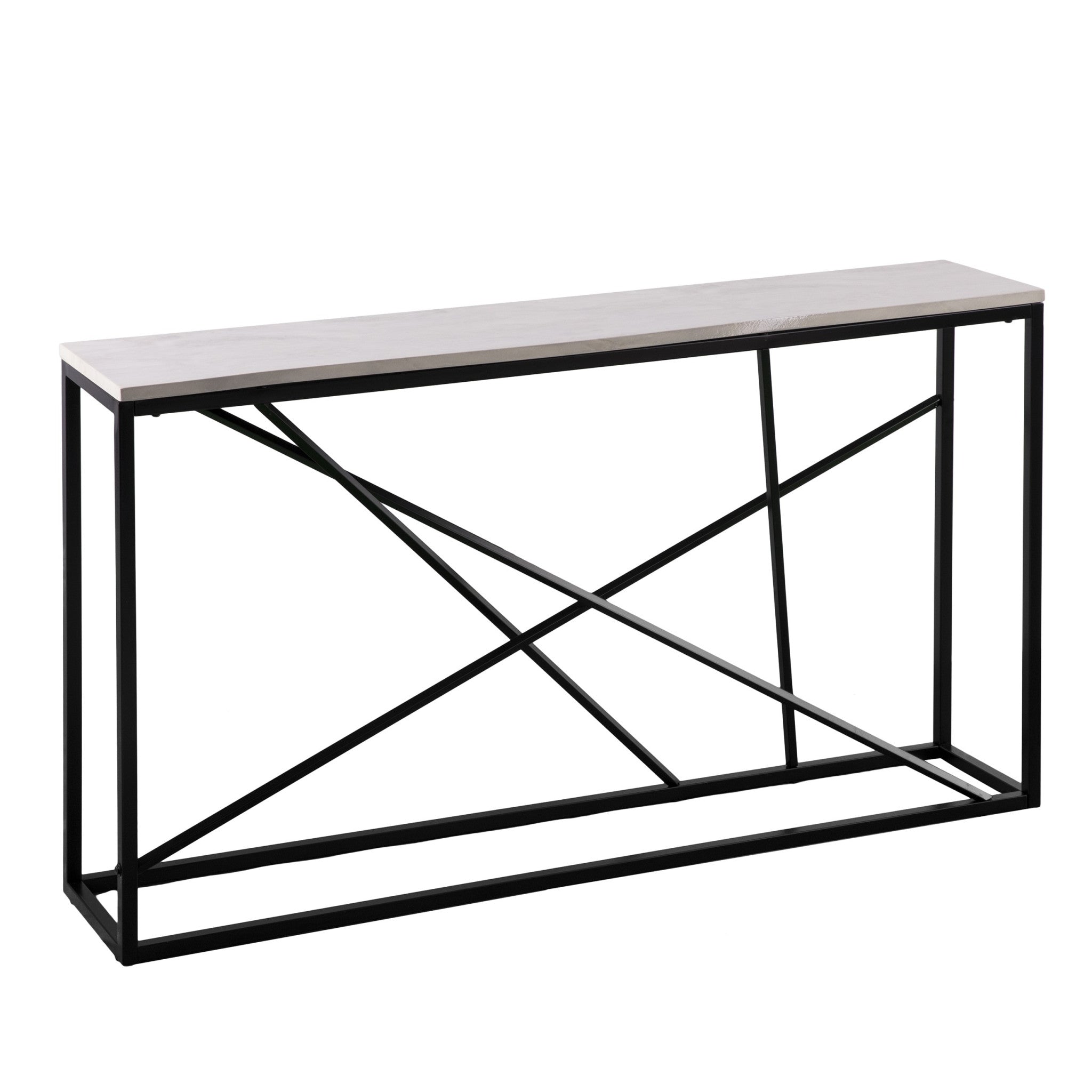 52" White and Black Faux Marble Frame Console Table
