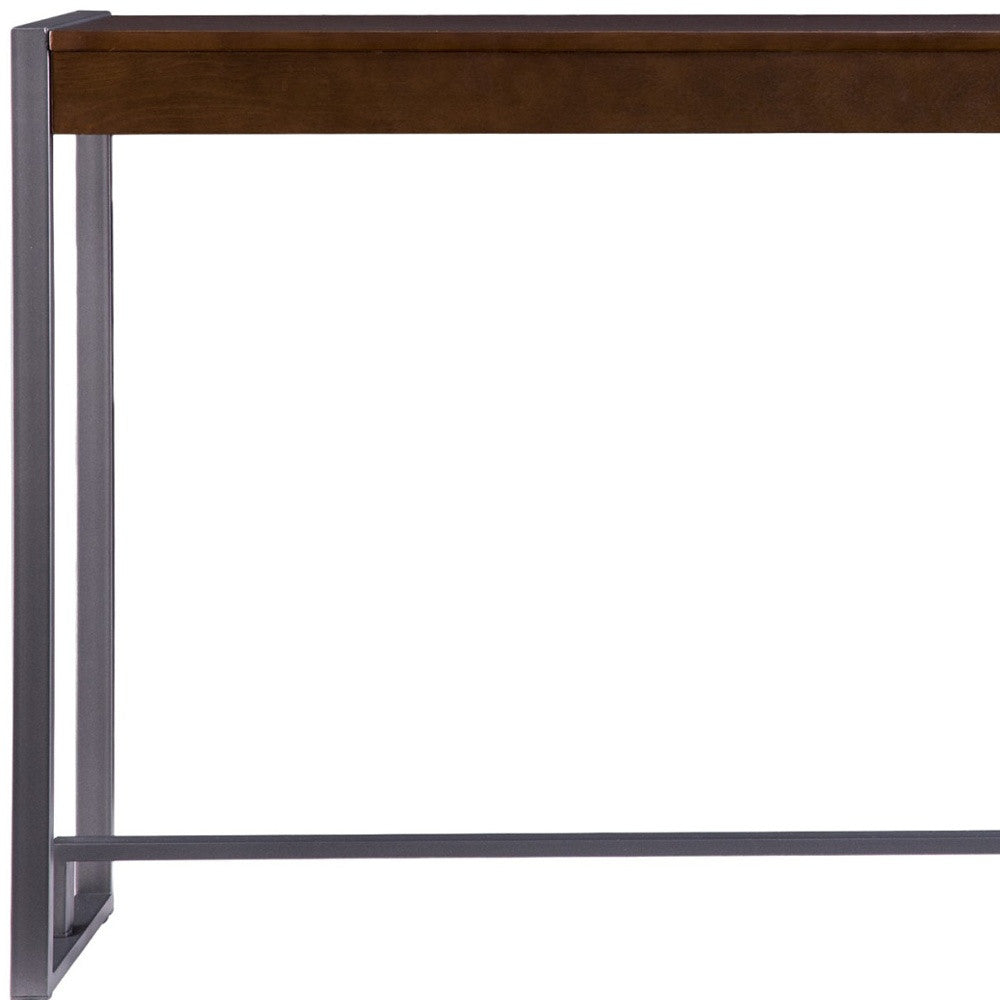 54" Dark Brown and Gunmetal Wood and Metal Sled Console Table