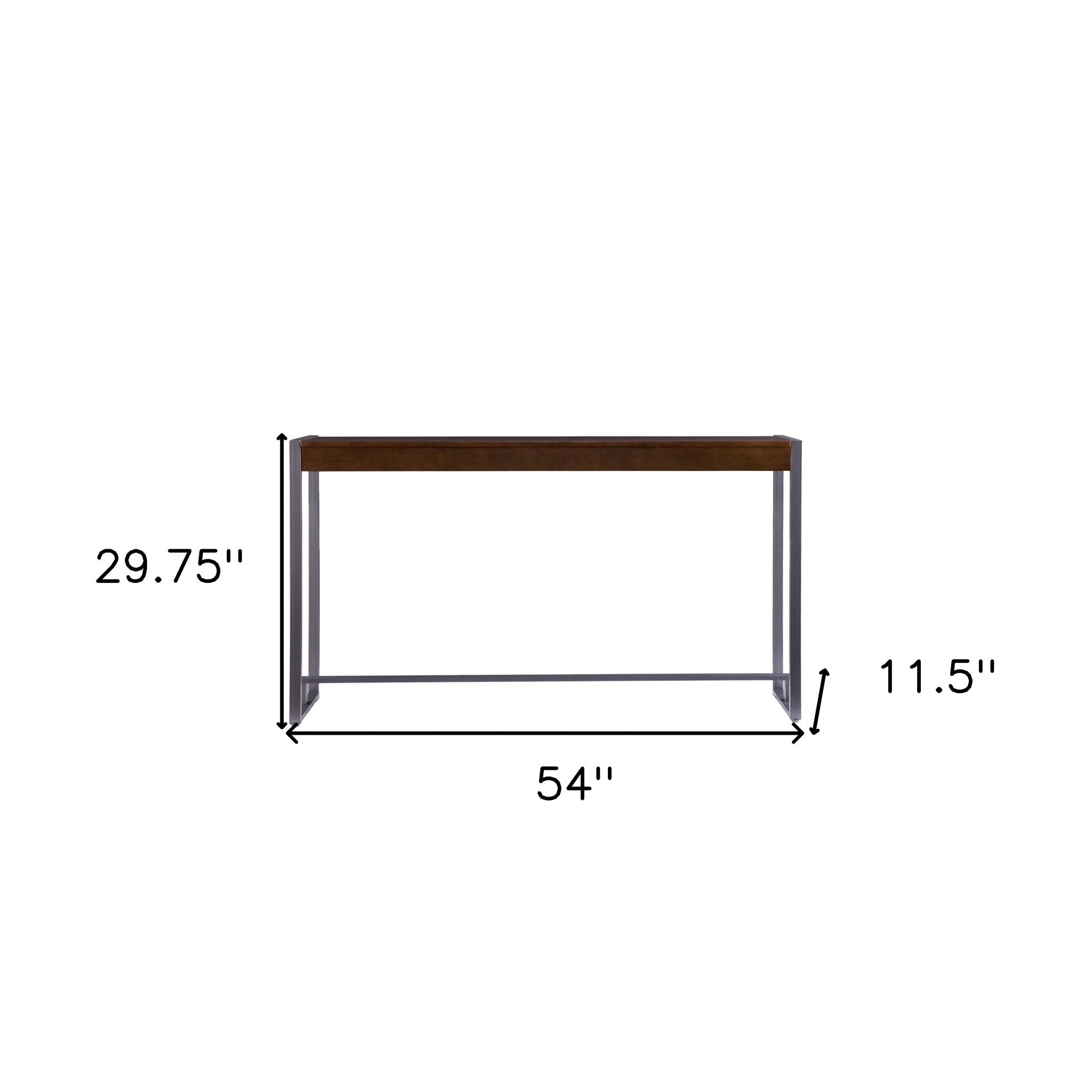 54" Dark Brown and Gunmetal Wood and Metal Sled Console Table