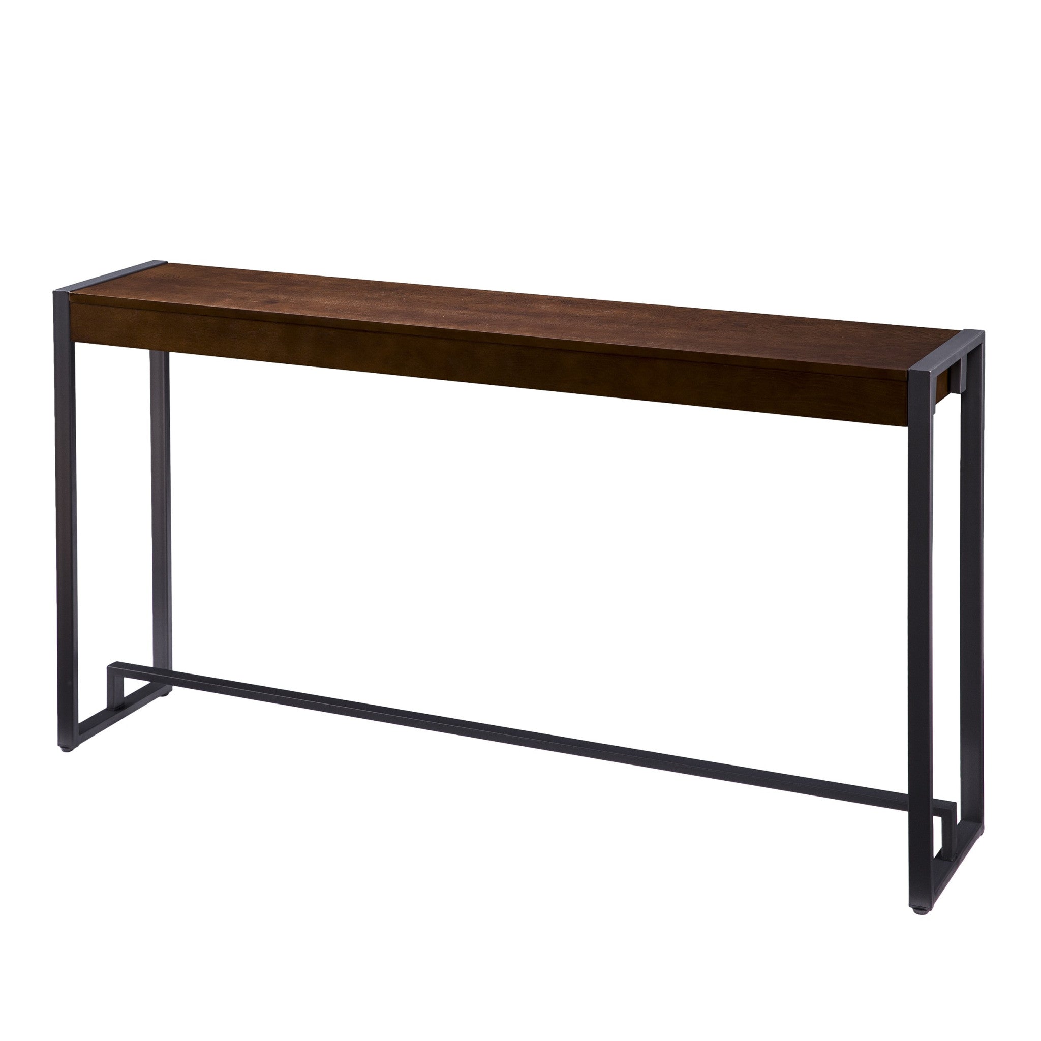 54" Dark Brown and Gunmetal Sled Console Table