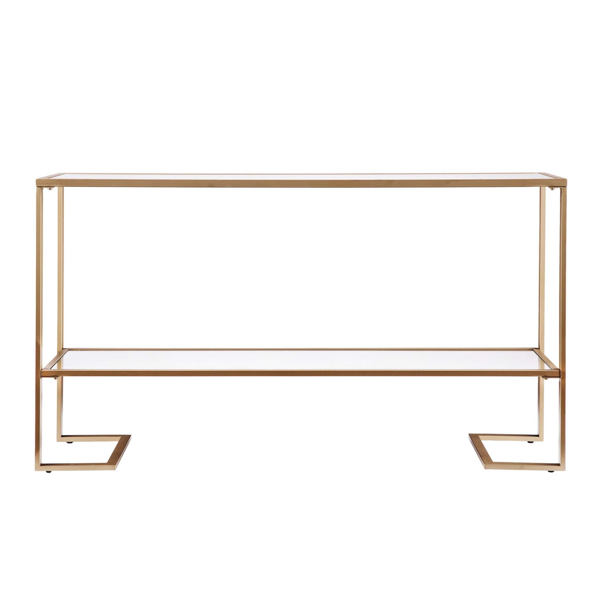 52" Clear and Gold Glass Mirrored Frame Console Table With Storage