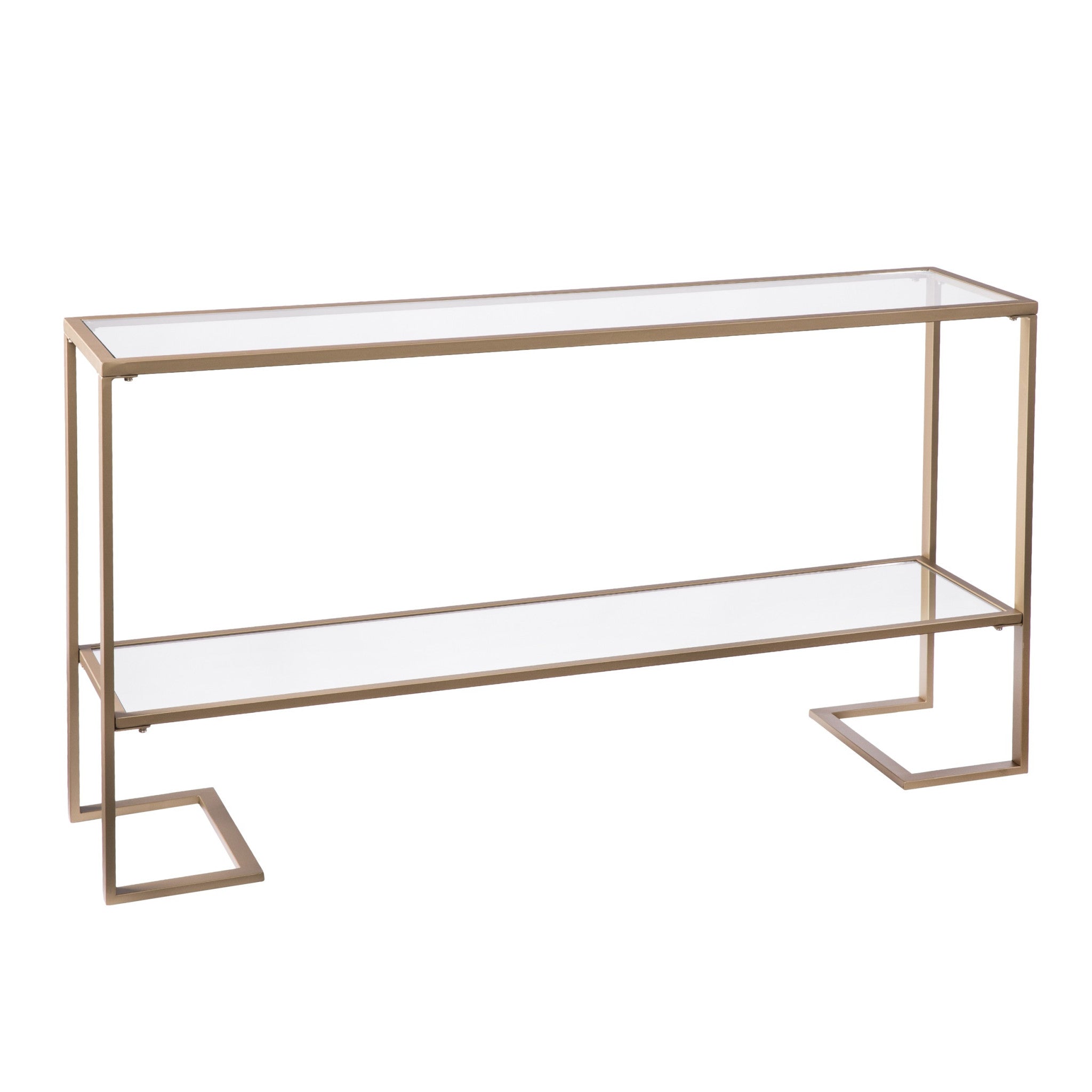 52" Clear and Gold Glass Mirrored Frame Console Table With Storage