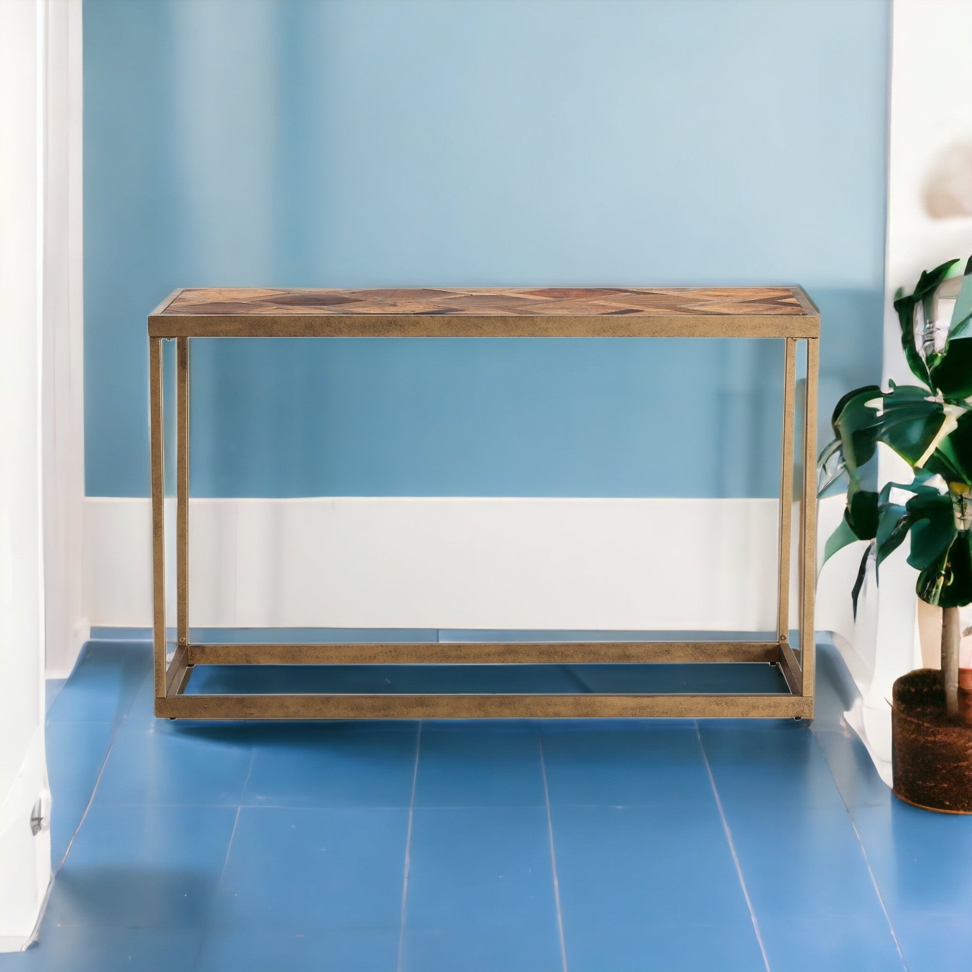 48" Natural Reclaimed Wood and Metal Frame Console Table