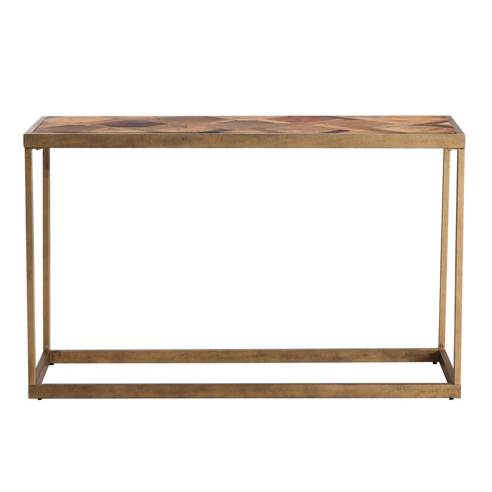 48" Natural and Brass Solid Wood and Iron Frame Console Table